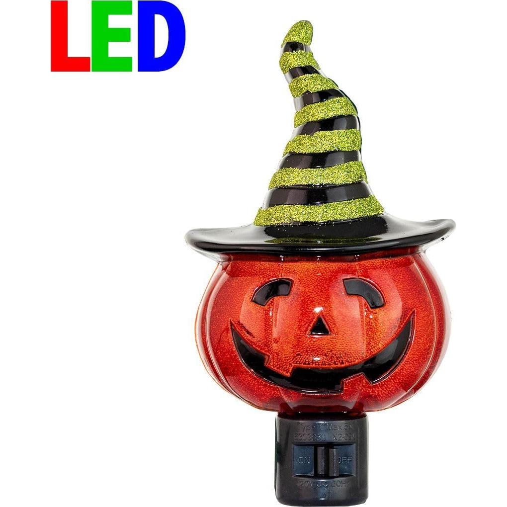 Luz Nocturna LED Calabaza con Sombrero de Bruja 18.4x13cm