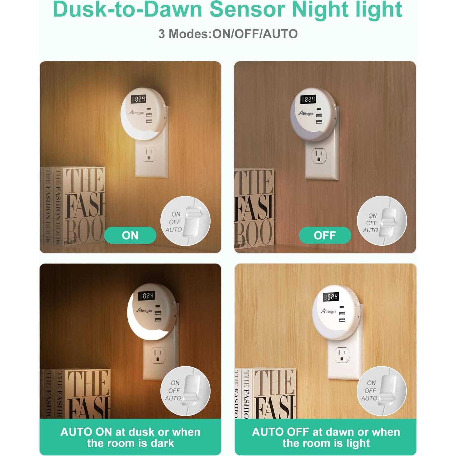 Luz Nocturna LED Alitayee con Sensor y Cargador USB-C 15W