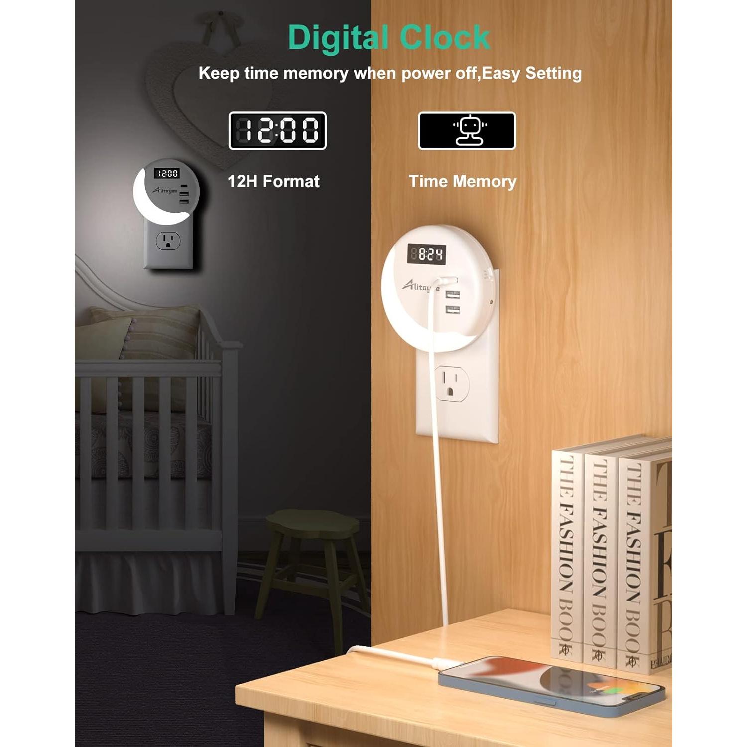 Luz Nocturna LED Alitayee con Sensor y Cargador USB-C 15W