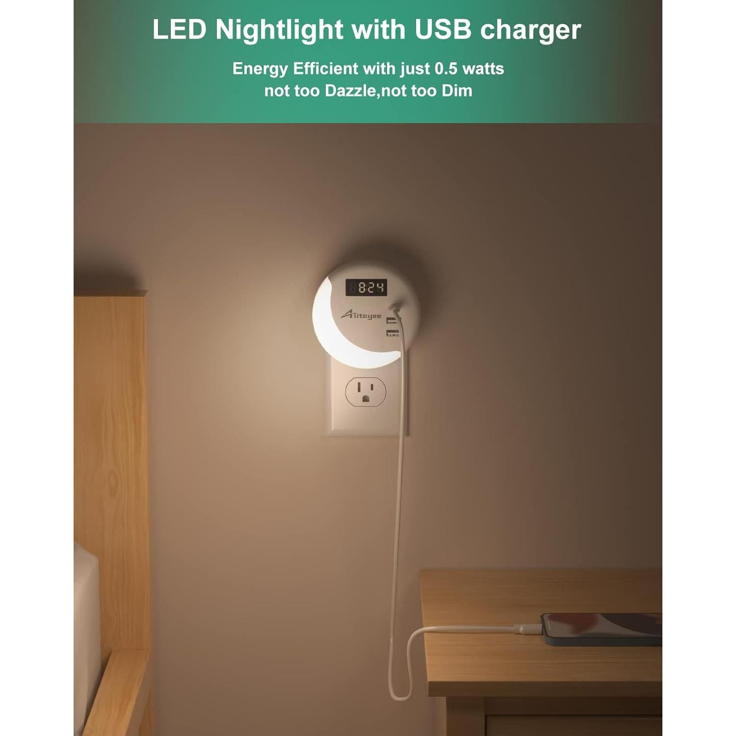 Luz Nocturna LED Alitayee con Sensor y Cargador USB-C 15W