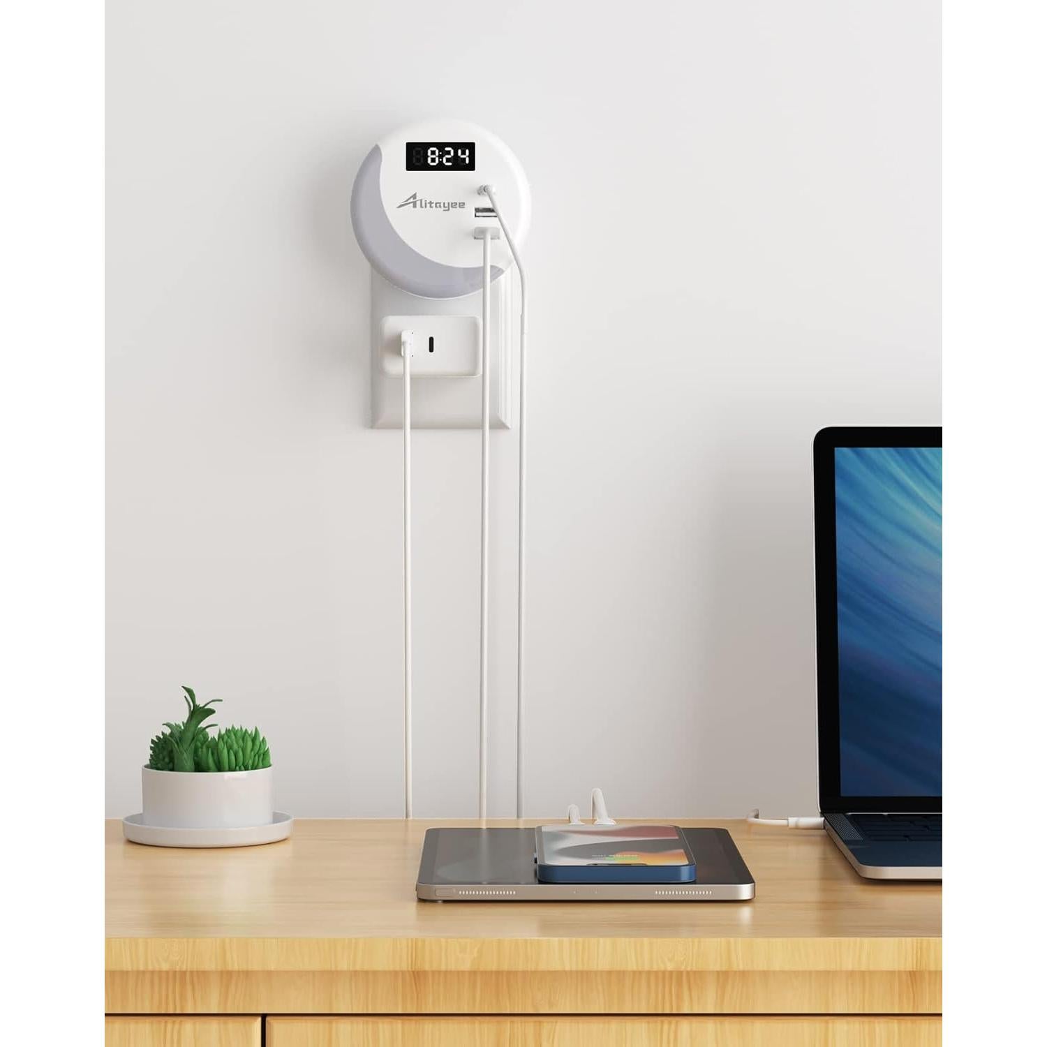 Luz Nocturna LED Alitayee con Sensor y Cargador USB-C 15W