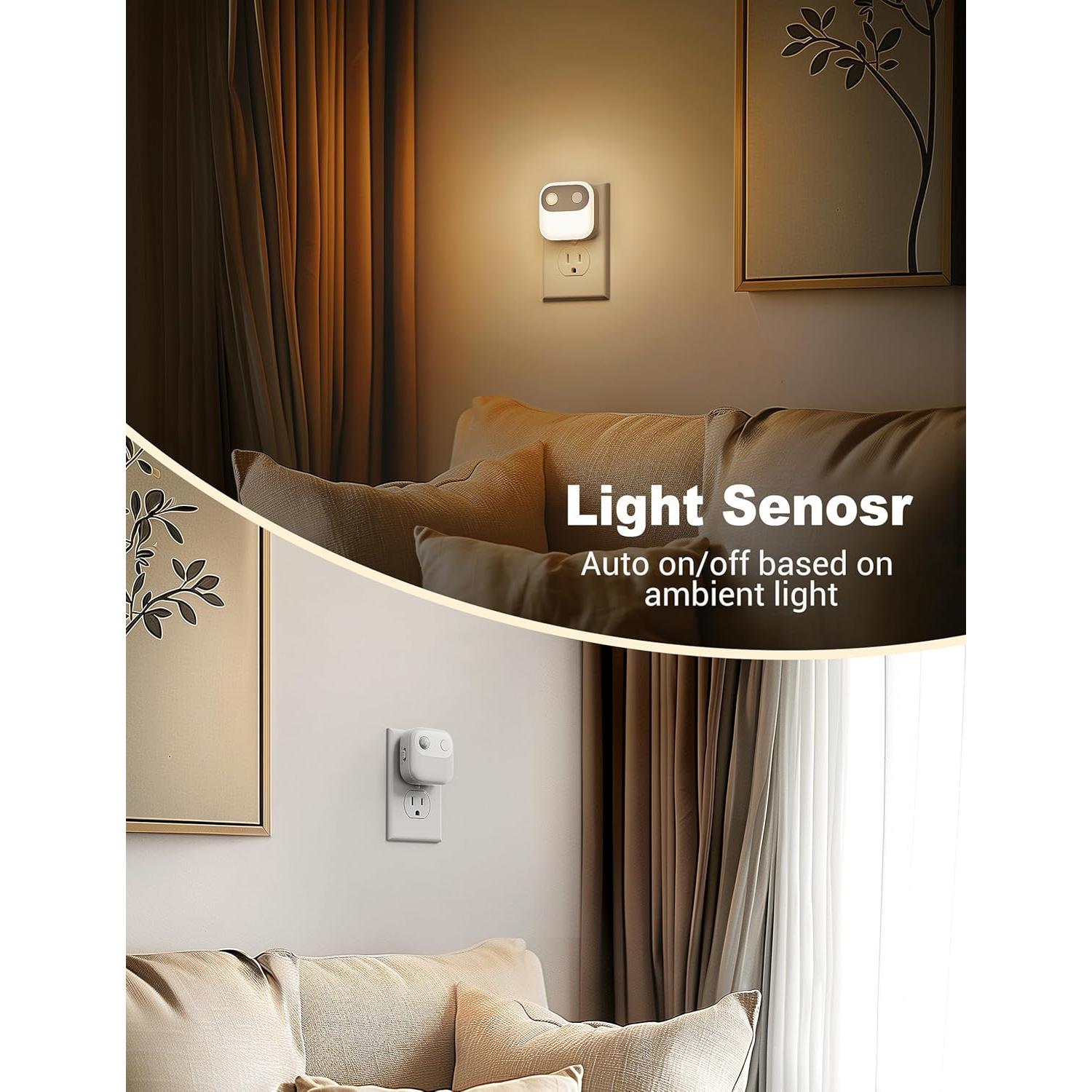 Luz Nocturna Enchufable JandCase con Sensor de Movimiento 2 Pzs