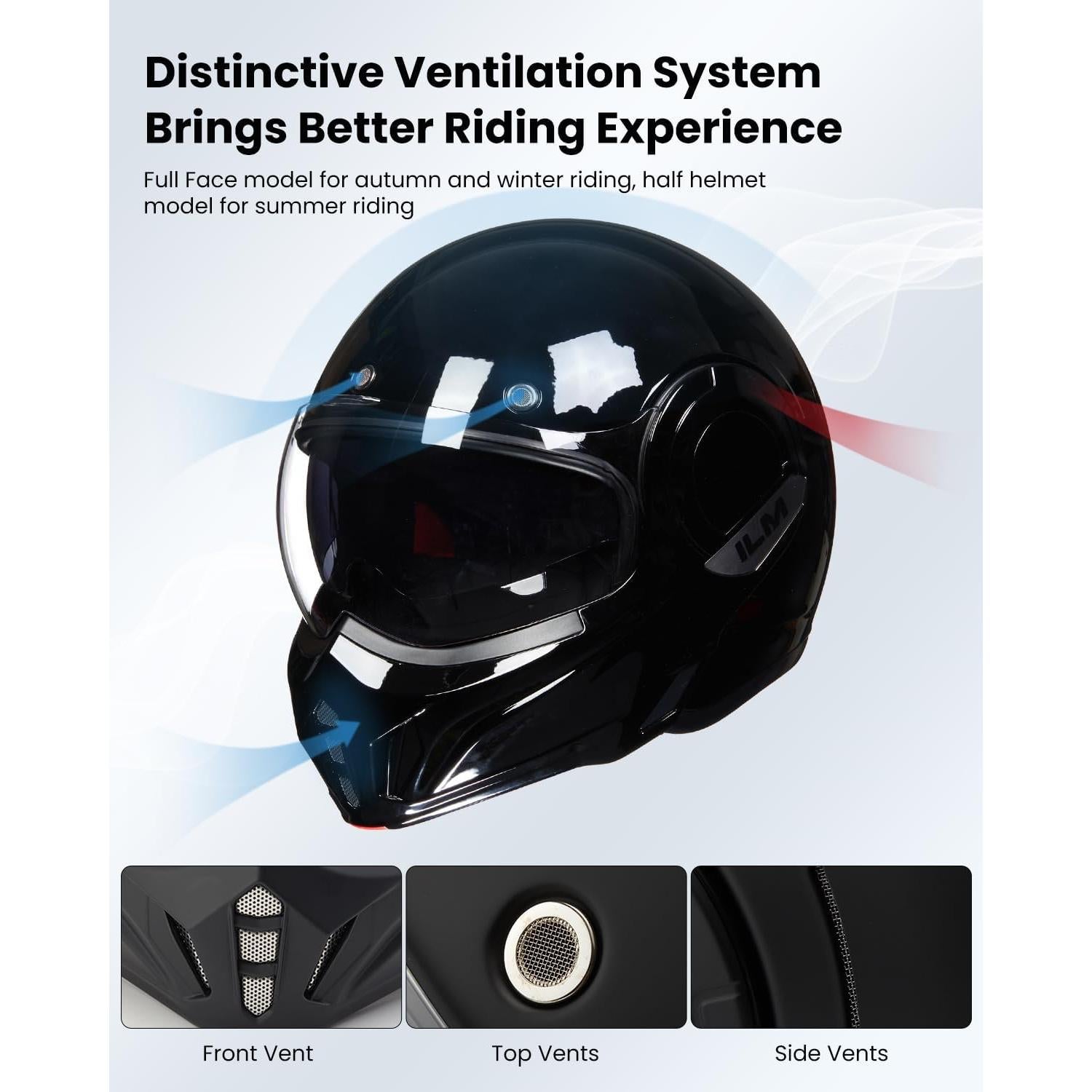 Casco Modular ILM B707 Vintage Negro Brillante 2XL