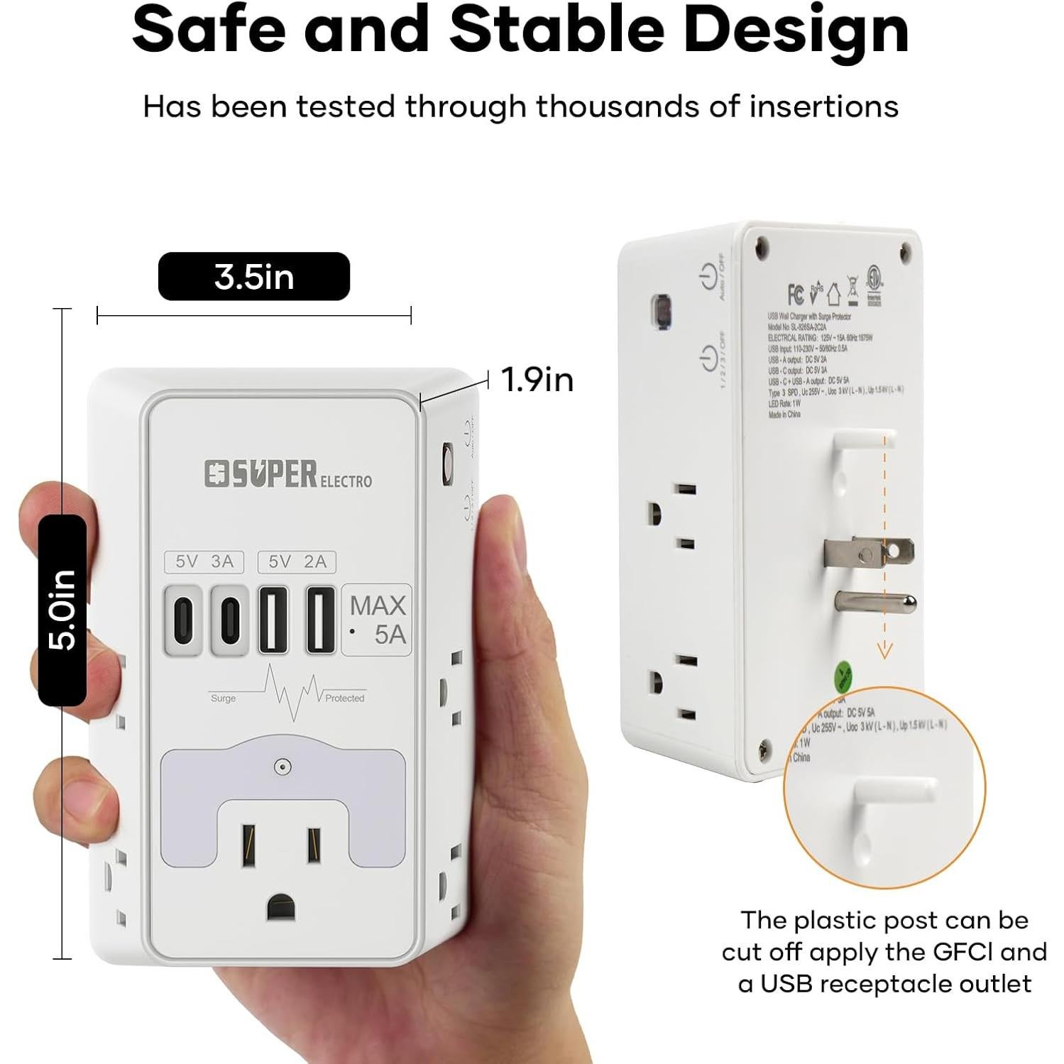 Adaptador de Enchufe USB Super Electro SL 827SB 5V 5A 5 Salidas