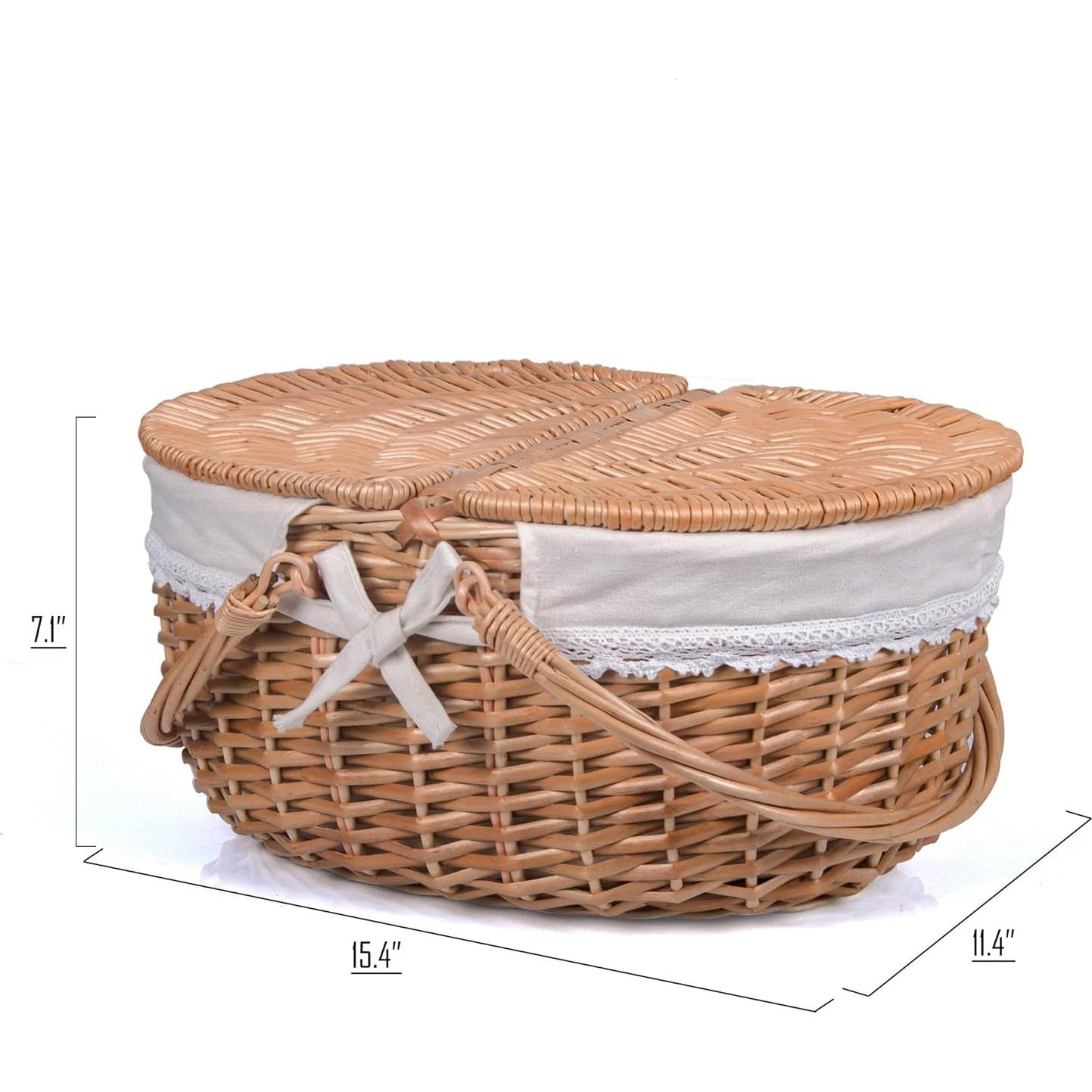 Cesta de Picnic de Mimbre Rurality con Tapa y Asa 39x28.9x18 cm