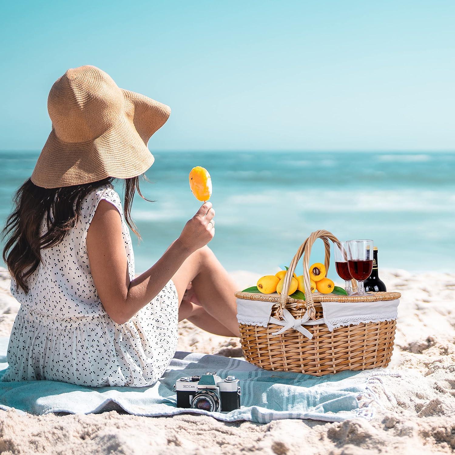 Cesta de Picnic de Mimbre Rurality con Tapa y Asa 39x28.9x18 cm