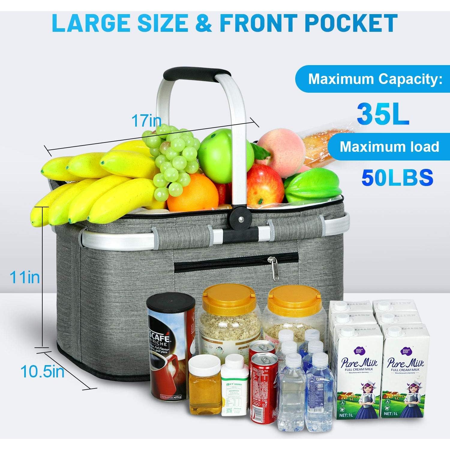 Canasta de Picnic LIQING 35L Aislada Plegable Gris