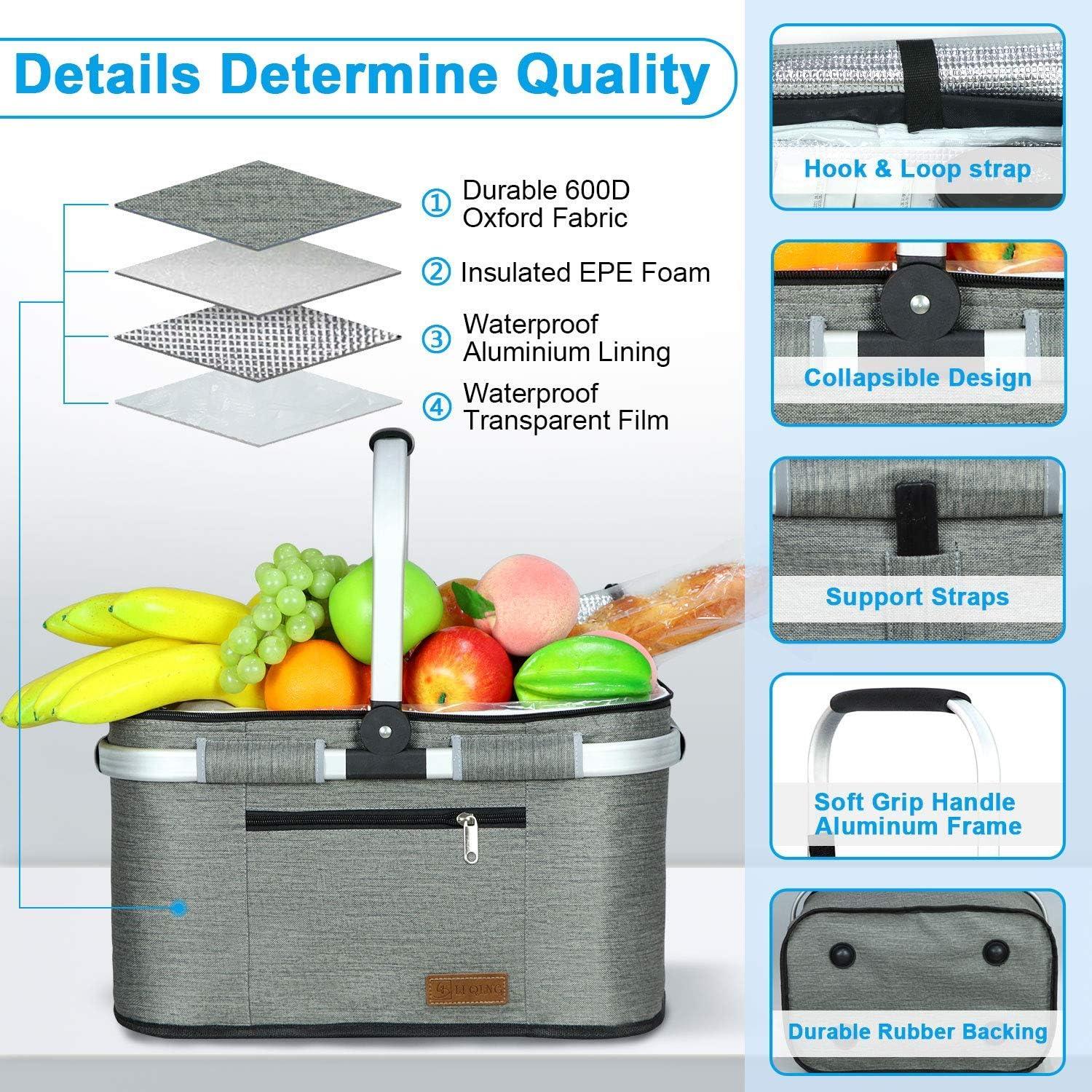 Canasta de Picnic LIQING 35L Aislada Plegable Gris