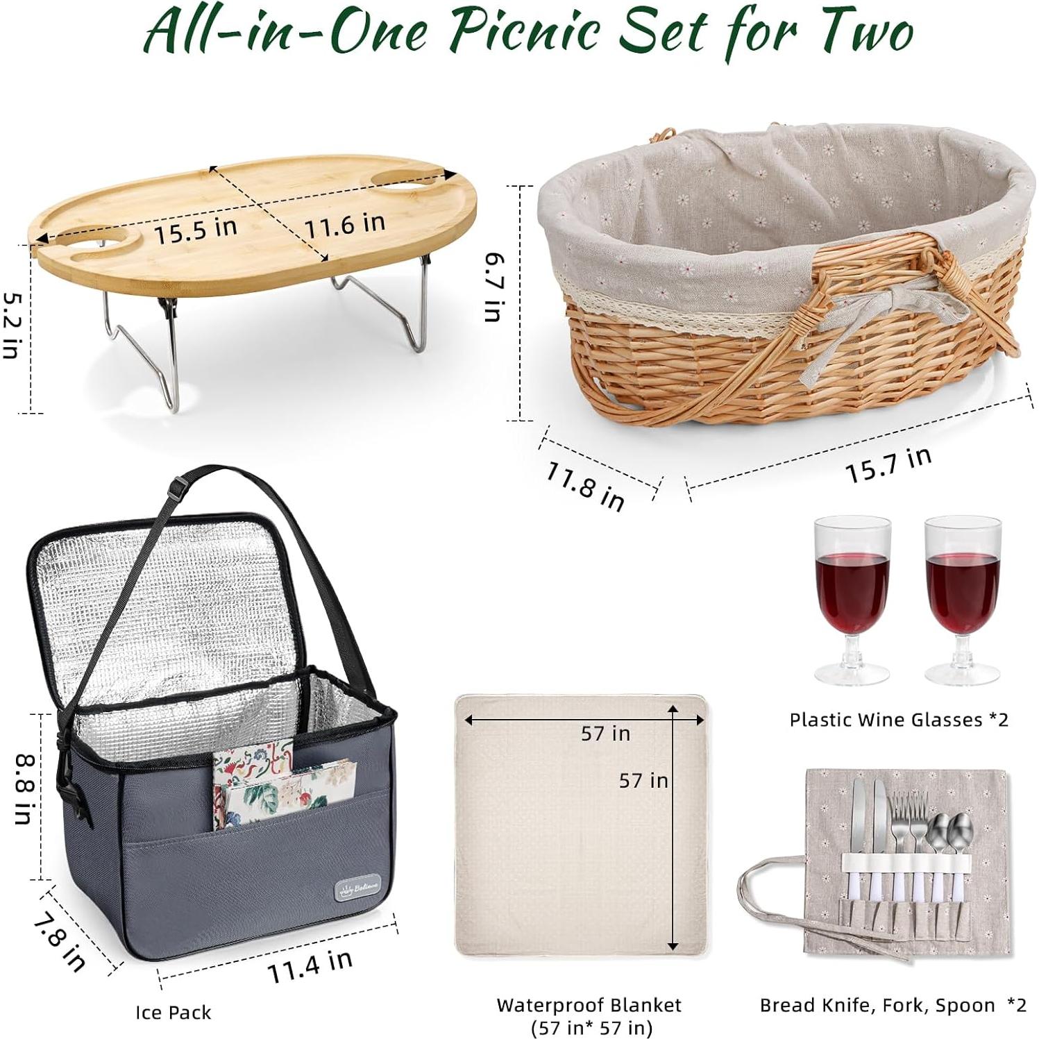 Set de Picnic para 2 Filano con Mesa, Manta y Bolsa Térmica