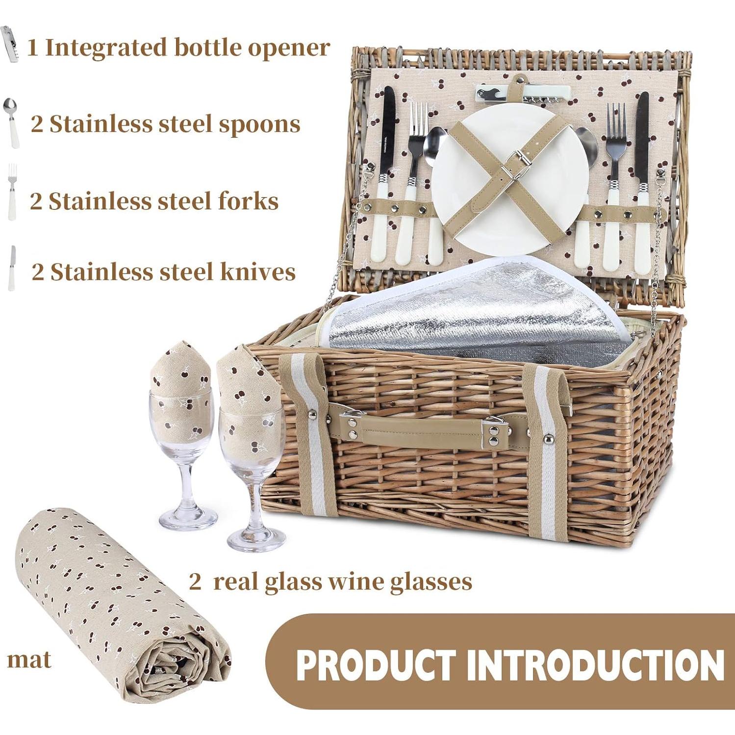 Cesta de Picnic G GOOD GAIN con Cooler y Manta Impermeable