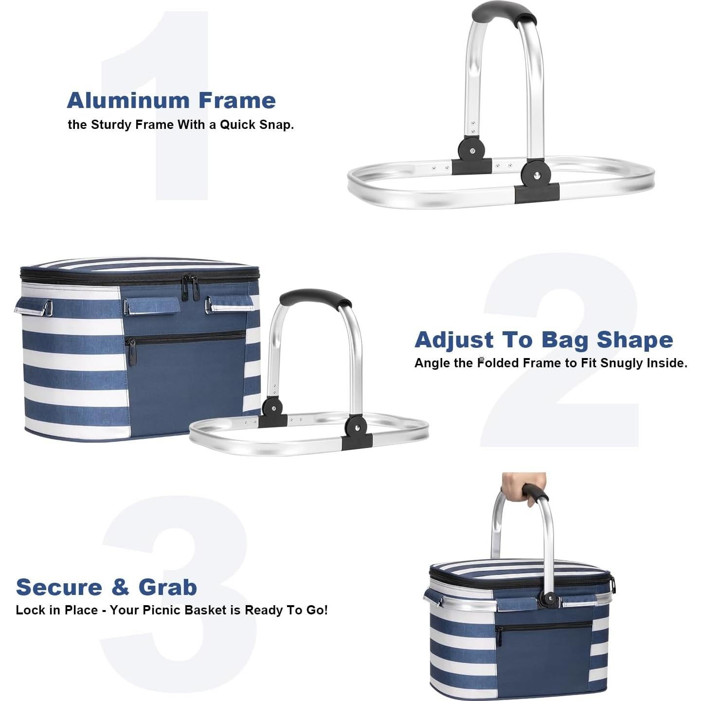 Cesta de Picnic Aislada ALLCAMP 22L Plegable Azul y Blanca