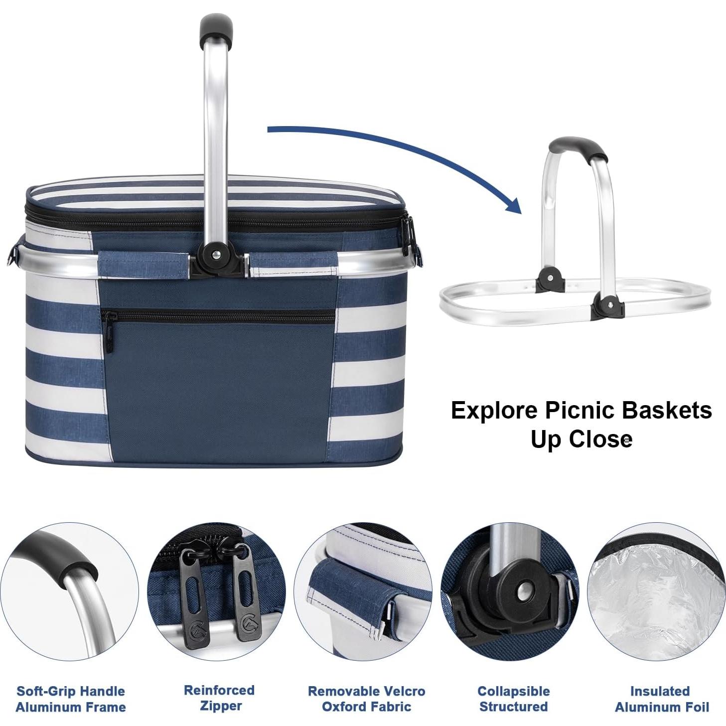 Cesta de Picnic Aislada ALLCAMP 22L Plegable Azul y Blanca