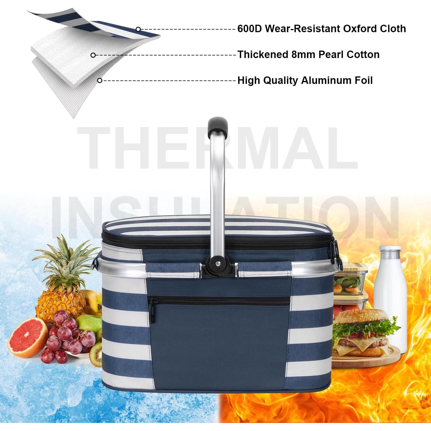 Cesta de Picnic Aislada ALLCAMP 22L Plegable Azul y Blanca