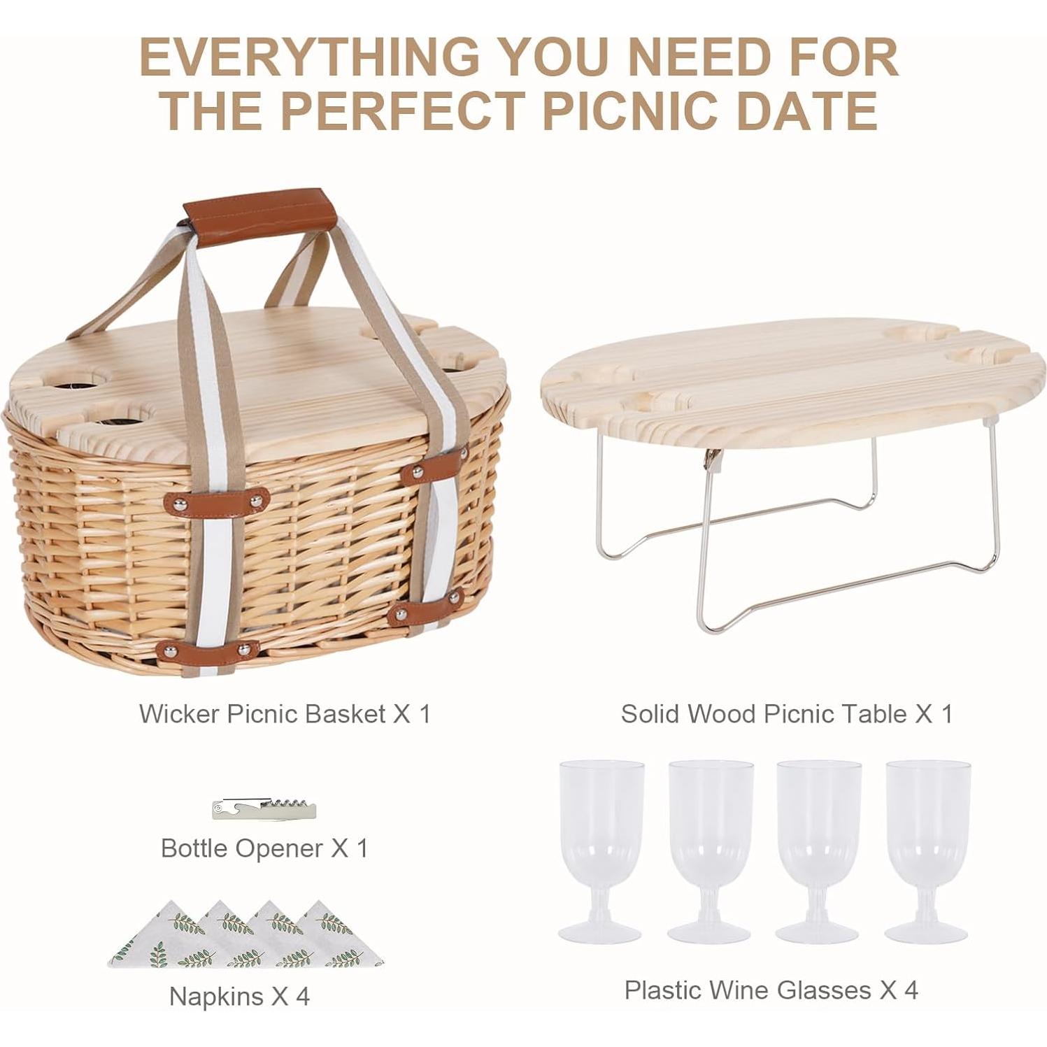 Juego de Cesta de Picnic Zettfuly para 4 Personas - Mimbre Aislada