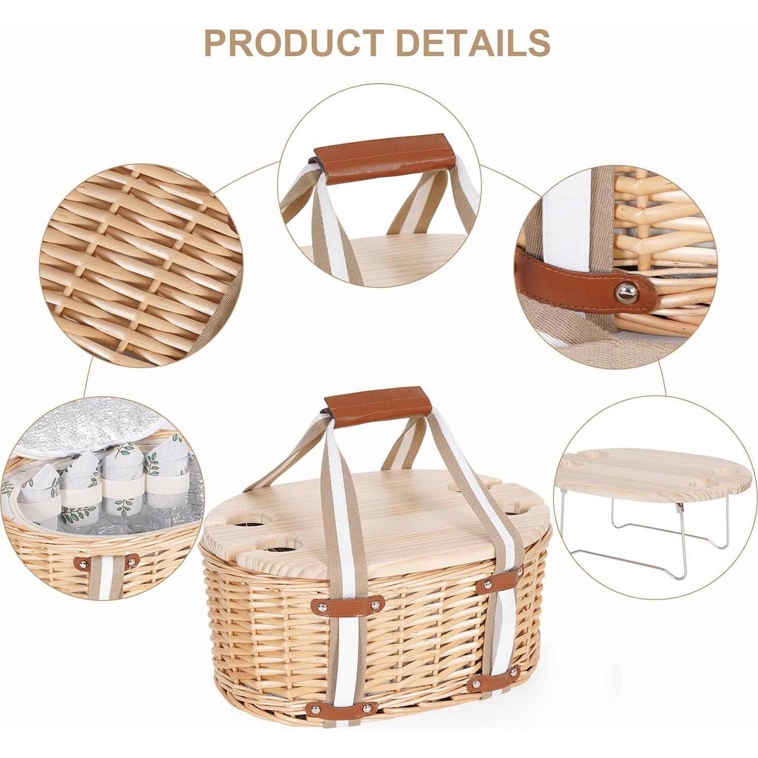 Juego de Cesta de Picnic Zettfuly para 4 Personas - Mimbre Aislada