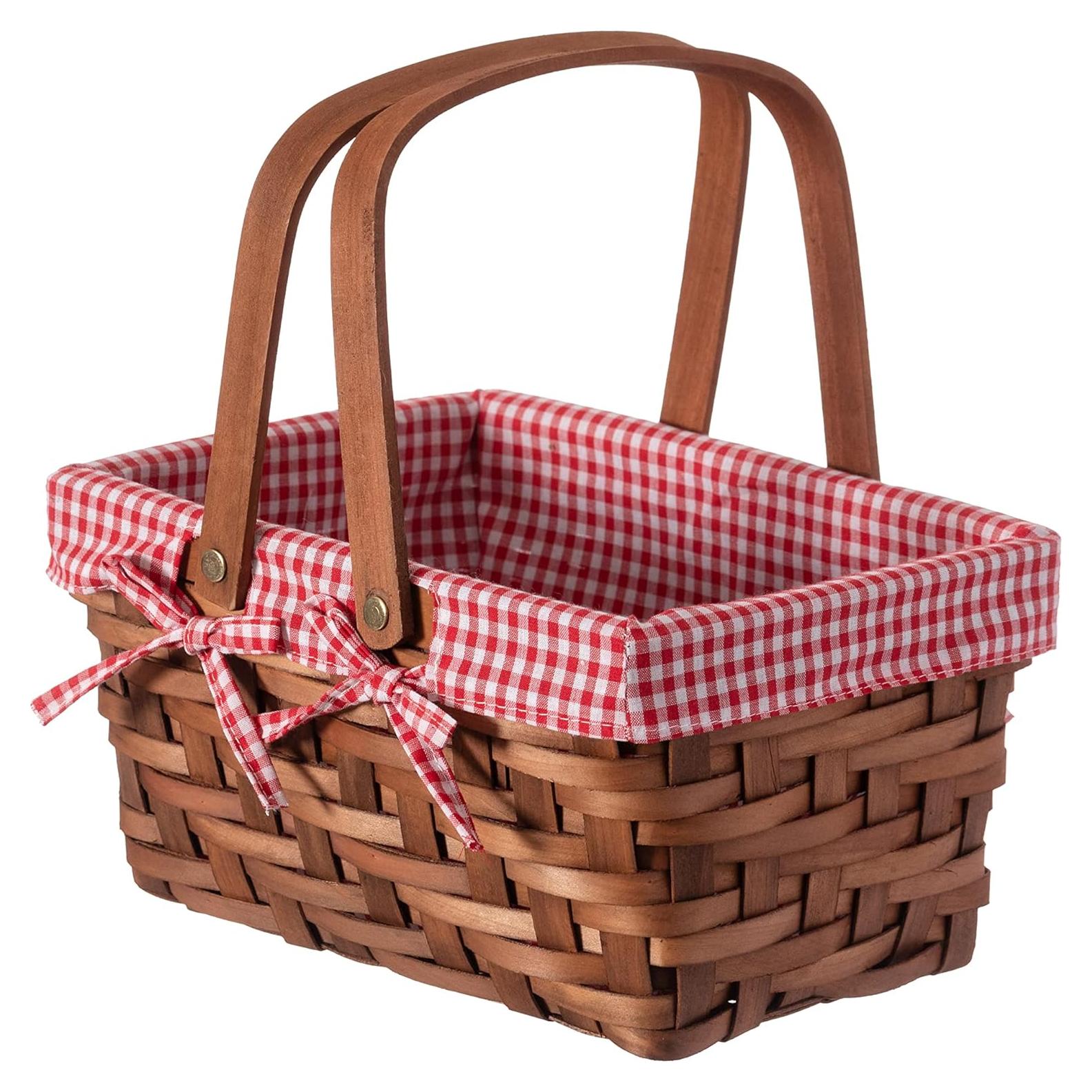 Cesta de Picnic Rectangular Vintiquewise Forrada a Cuadros