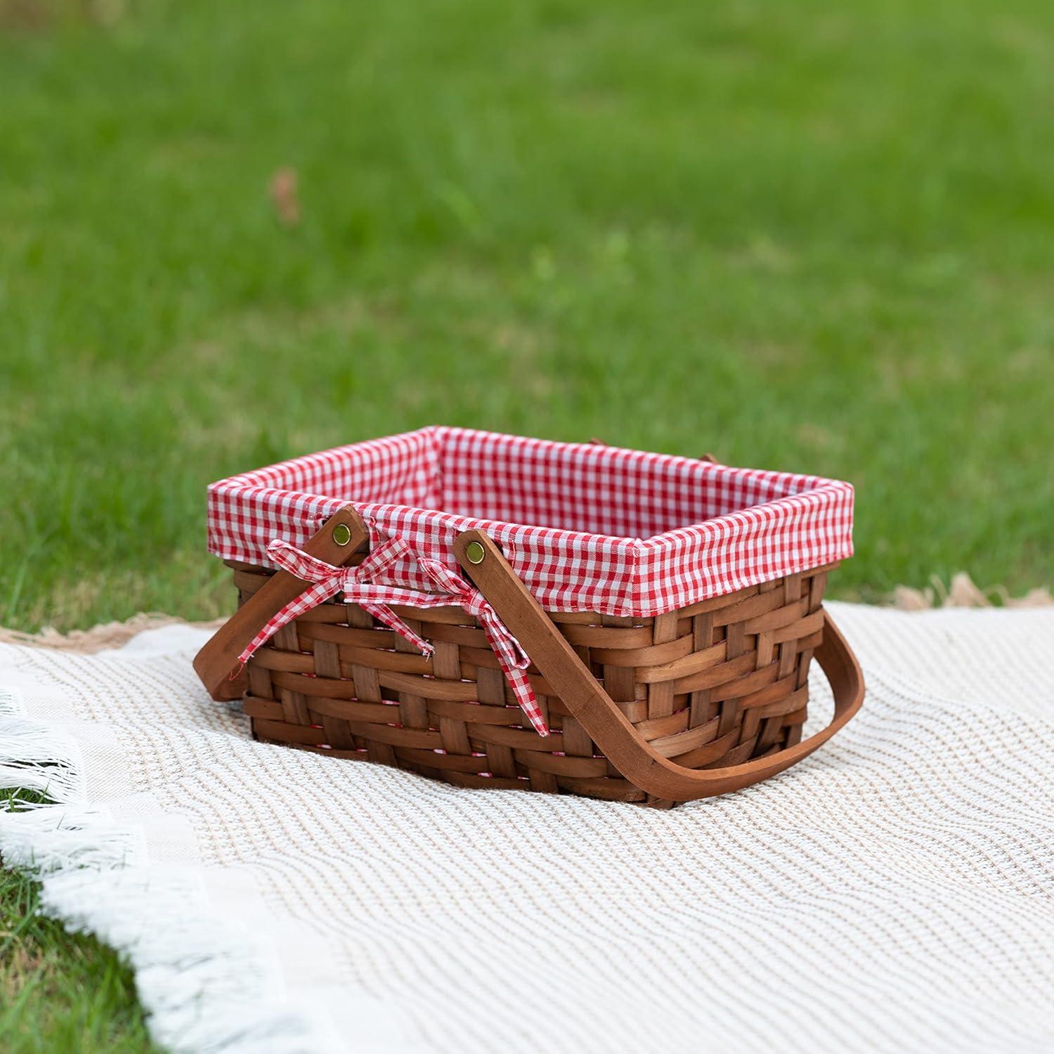 Cesta de Picnic Rectangular Vintiquewise Forrada a Cuadros