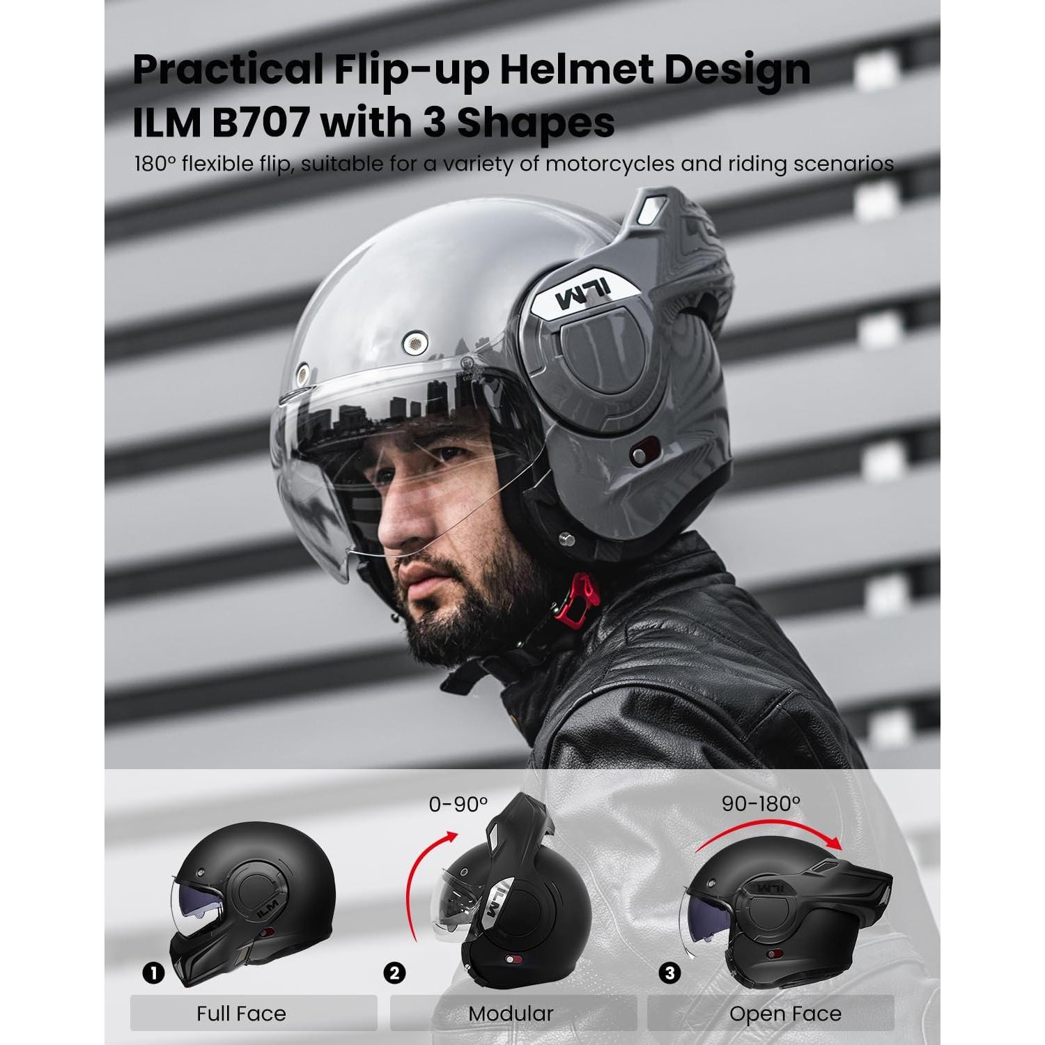 Casco Modular ILM B707 Vintage Gris Pequeño para Motocicleta