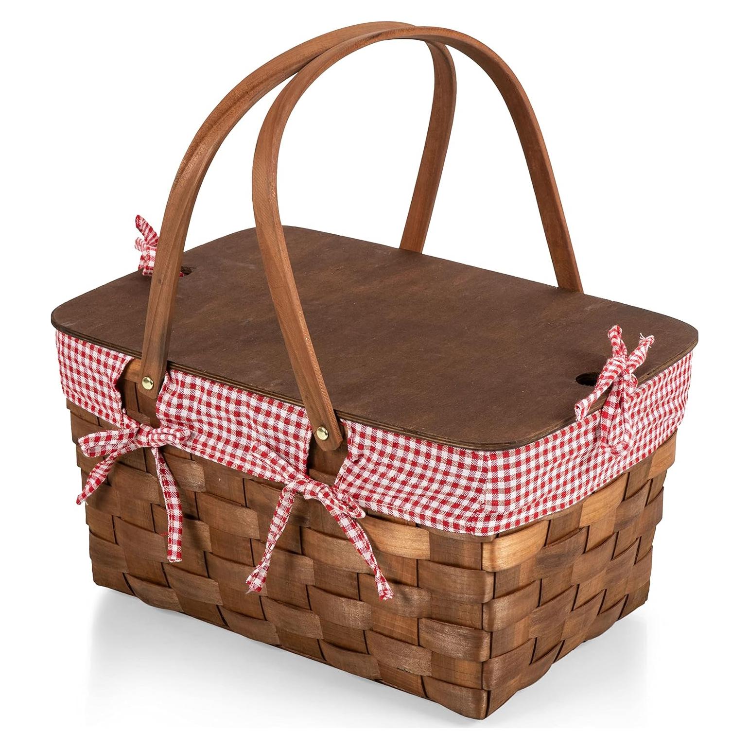 Cesta de Picnic de Madera Tejida a Mano Picnic Time 45.7x30.5cm