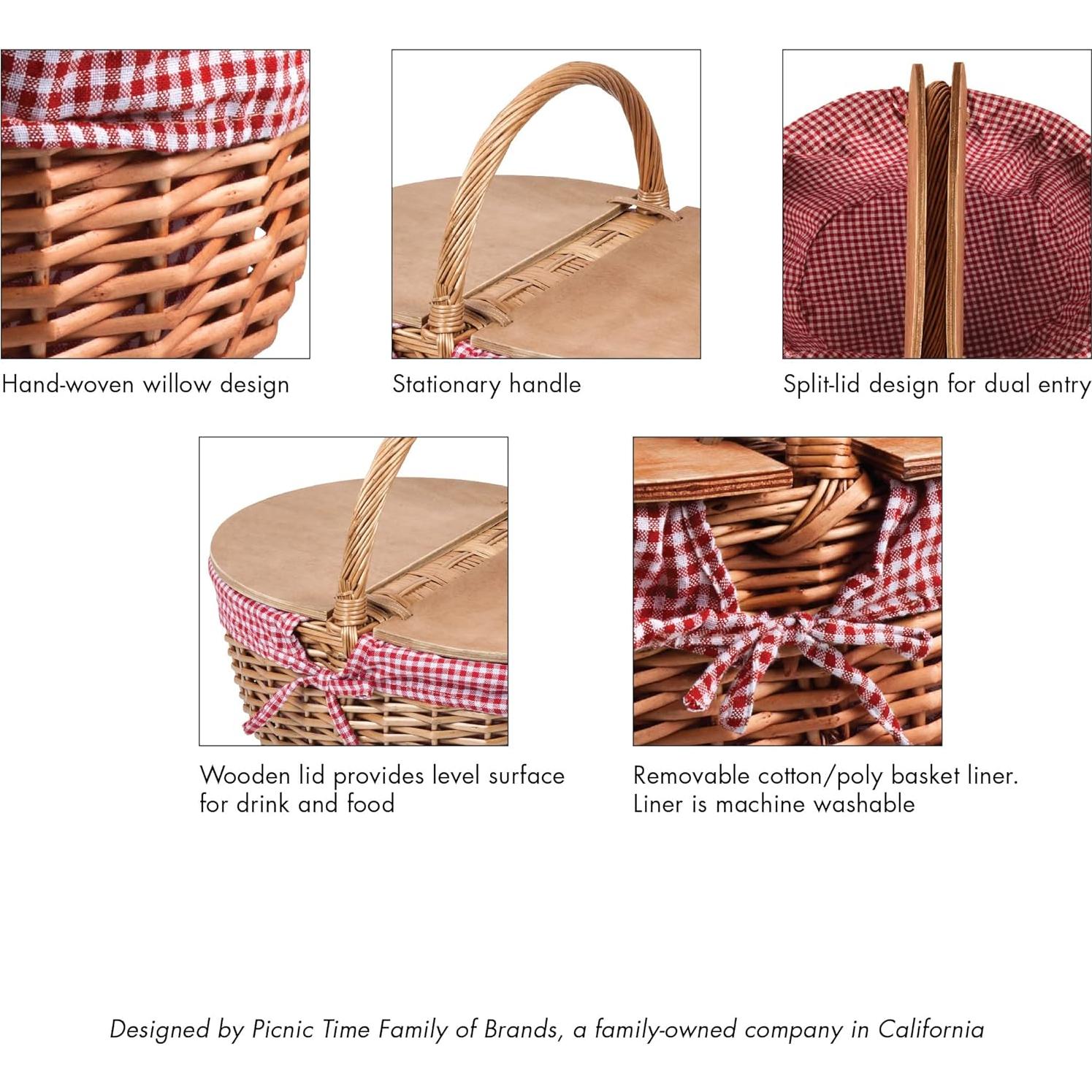 Cesta de Picnic Vintage Country PICNIC TIME para 2 - Mimbre