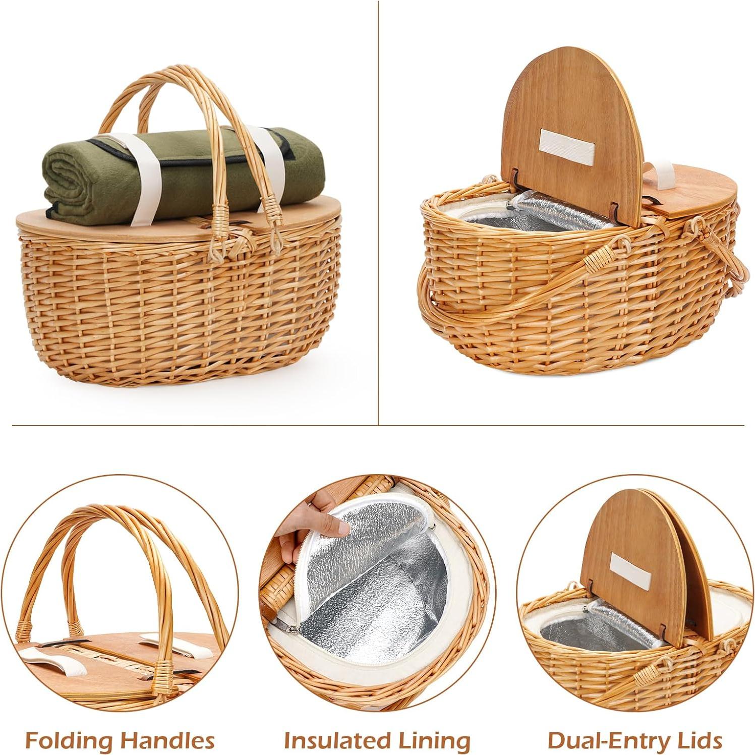 Cesta de Picnic ZORMY con Enfriador y Manta 39x29x38 cm