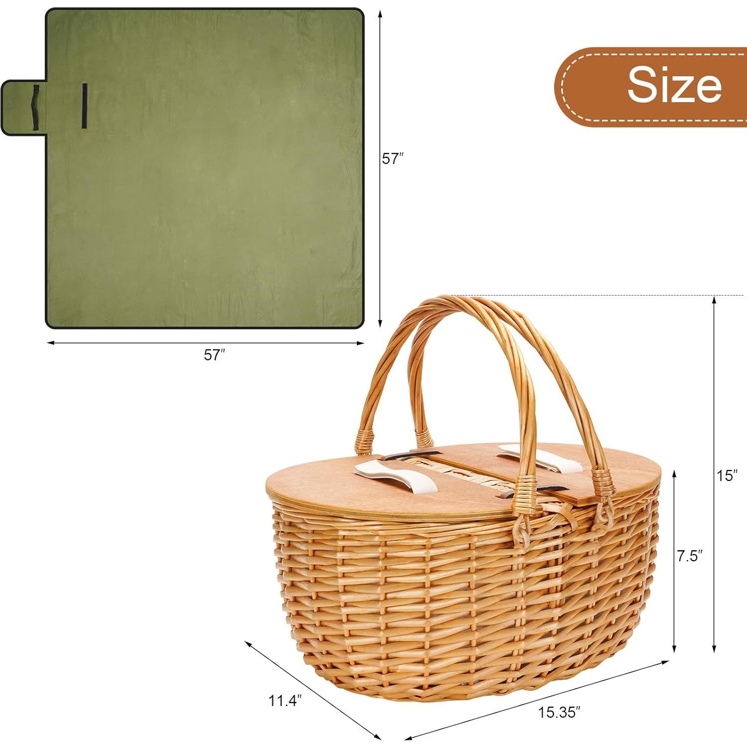 Cesta de Picnic ZORMY con Enfriador y Manta 39x29x38 cm