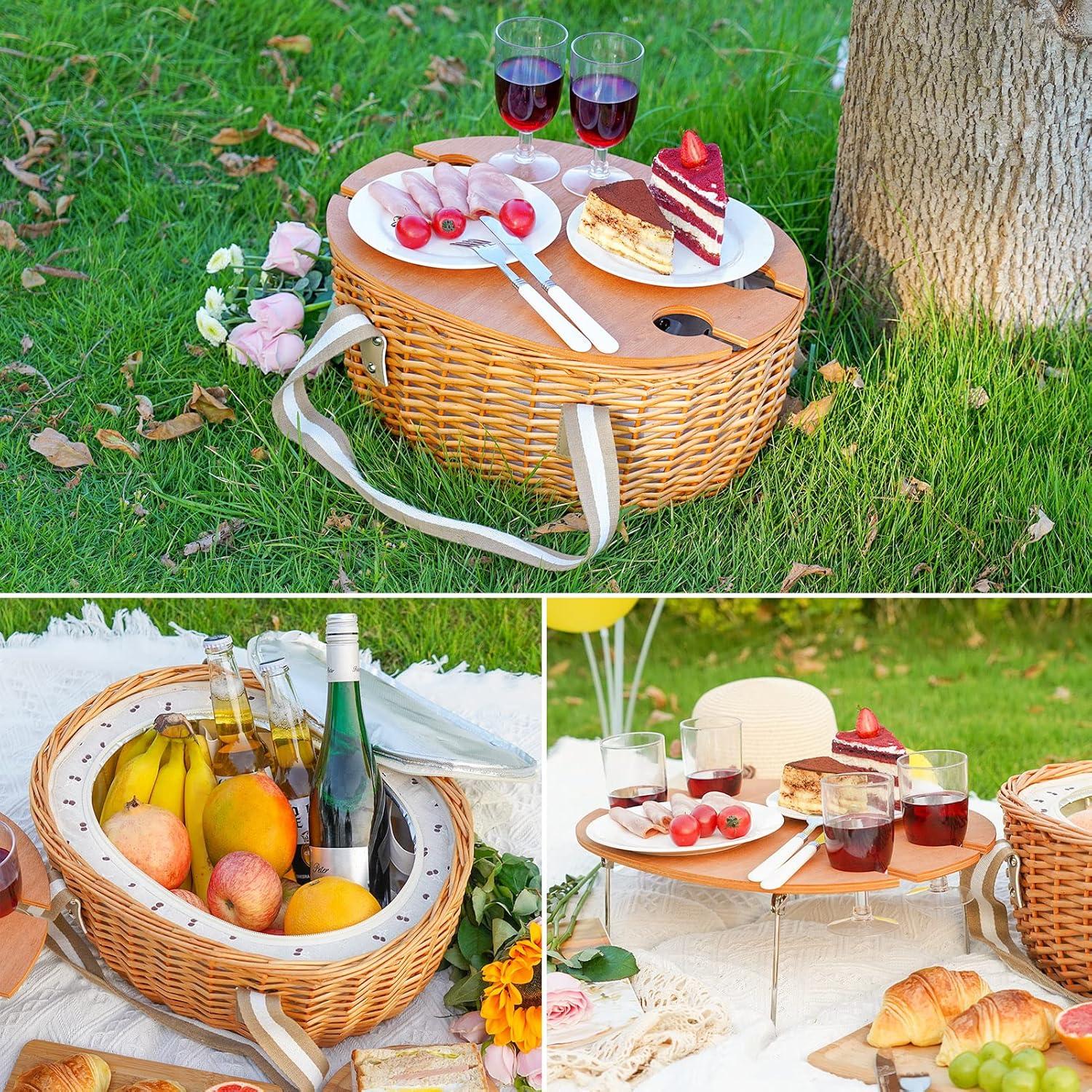 Cesta de Picnic STBoo para 4 Personas con Mesa Plegable Beige