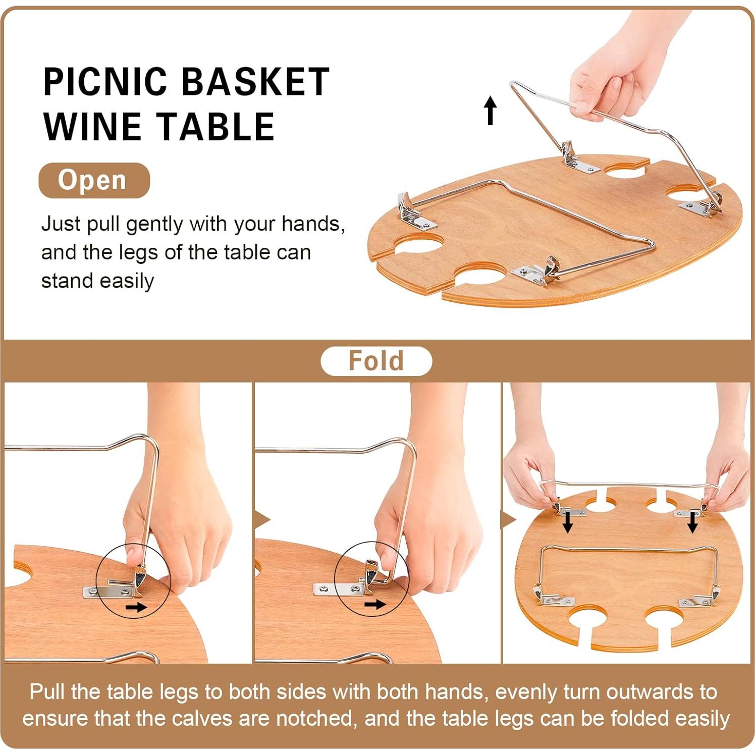 Cesta de Picnic STBoo para 4 Personas con Mesa Plegable Beige