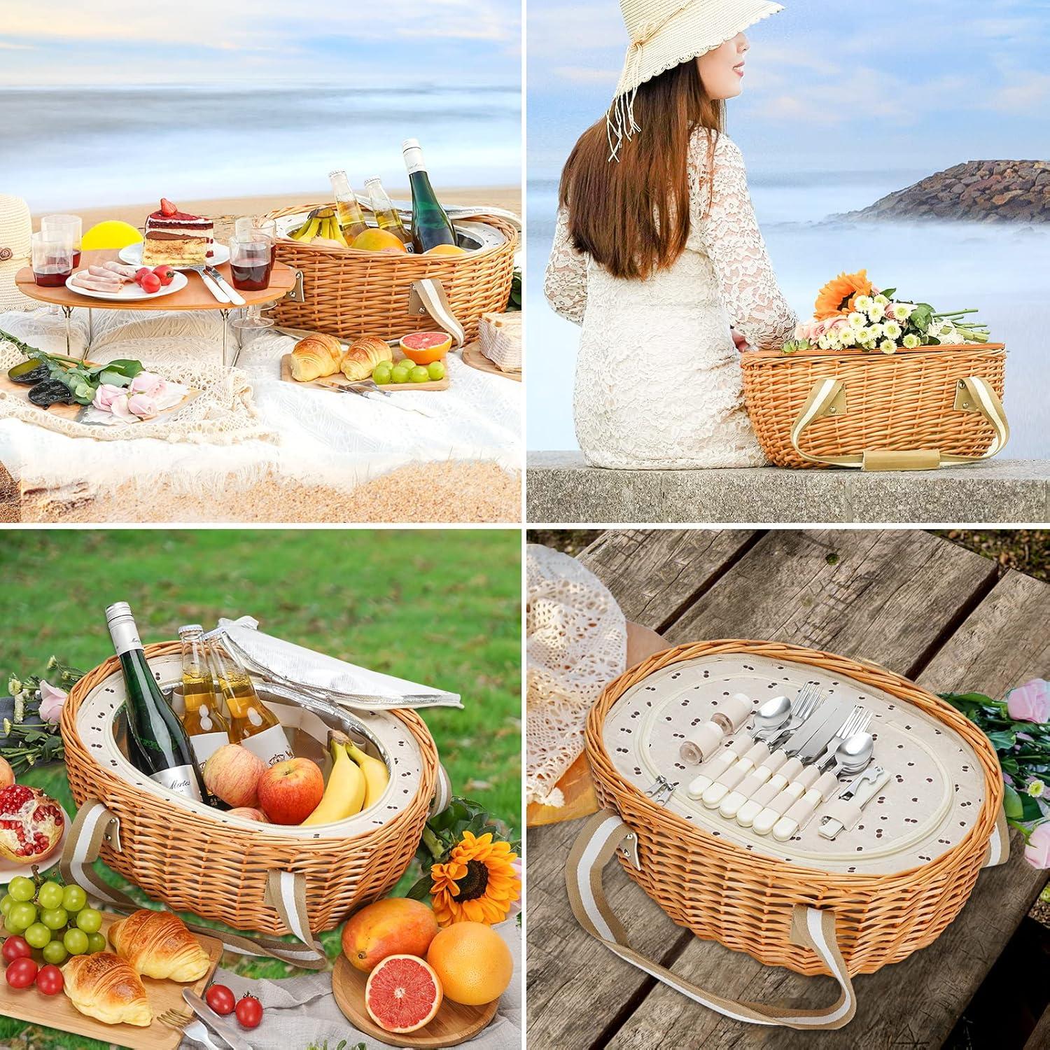 Cesta de Picnic STBoo para 4 Personas con Mesa Plegable Beige