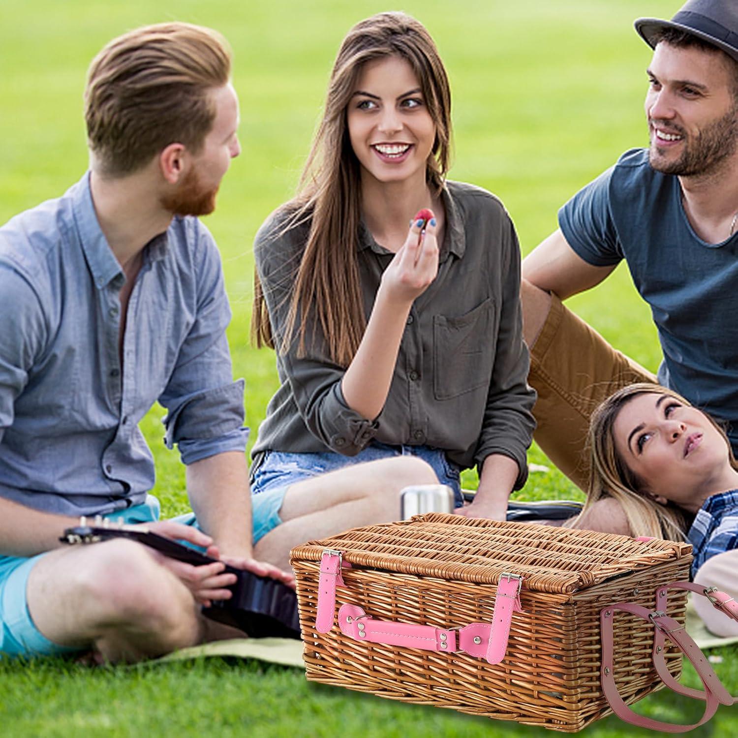 Cesta de Picnic YPshuye para 4 Personas Mimbre Rosa Floral