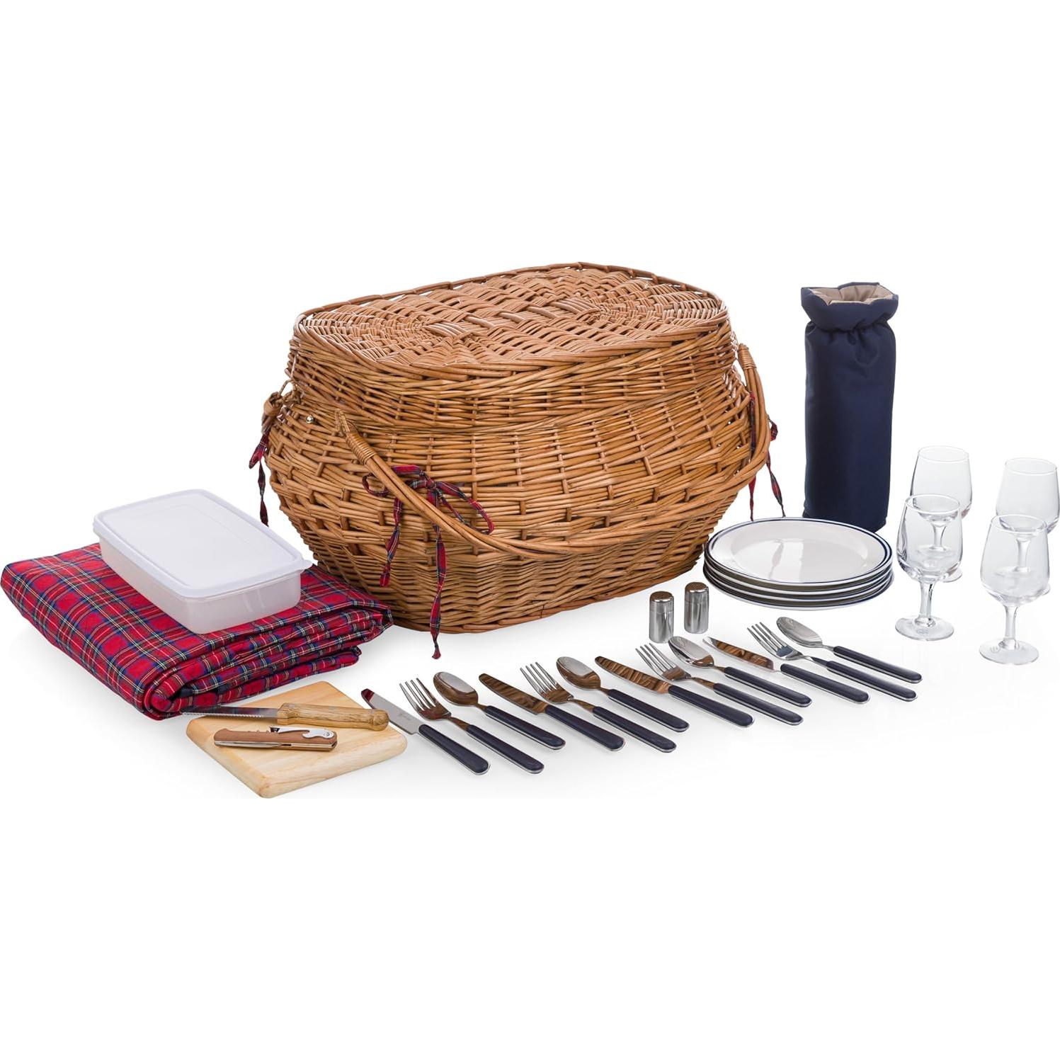 Cesta de Picnic Deluxe Picnic Time para 4 Personas - Tartán Rojo