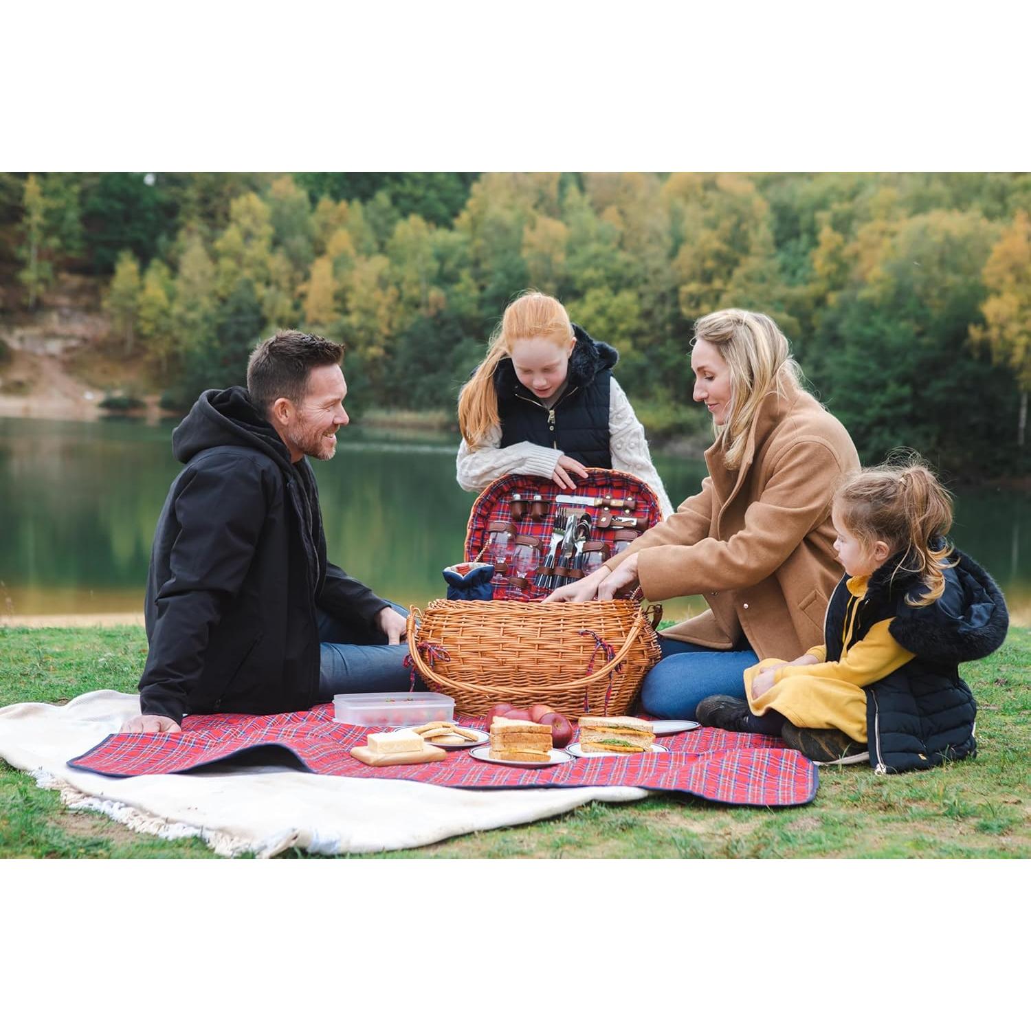 Cesta de Picnic Deluxe Picnic Time para 4 Personas - Tartán Rojo
