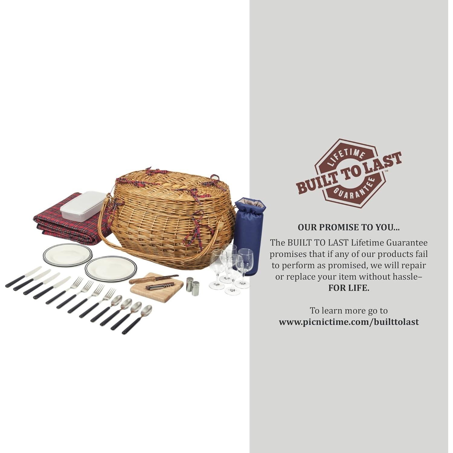 Cesta de Picnic Deluxe Picnic Time para 4 Personas - Tartán Rojo