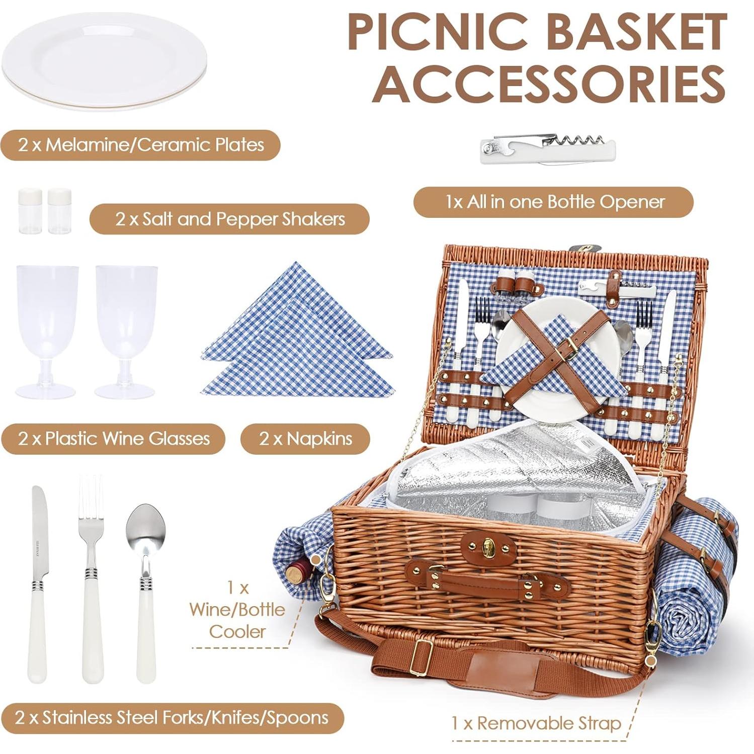 Cesta de Picnic WILLOW WEAVE con Manta Impermeable para 2