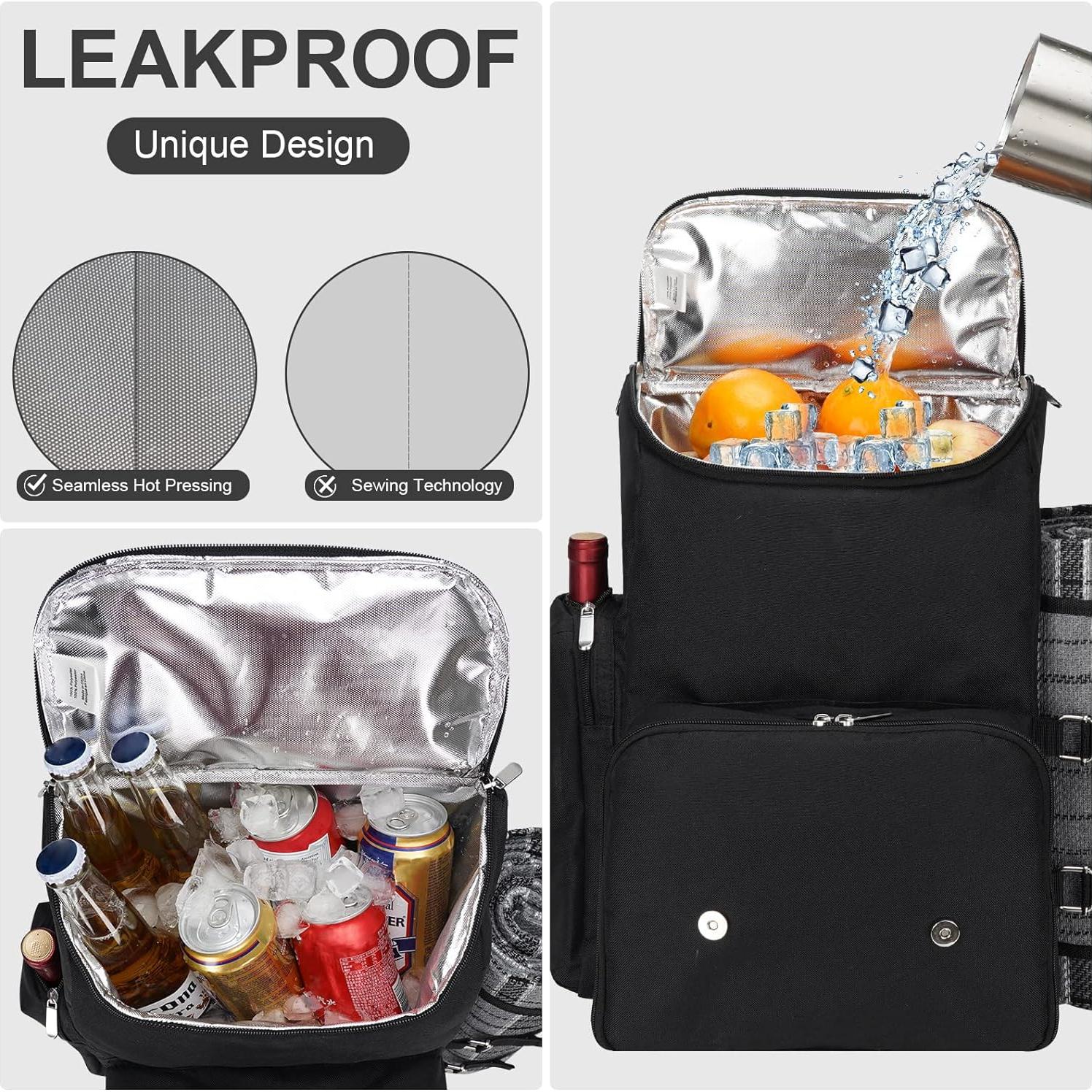 Picnic Backpack for 4 Person with Large Insulated Cooler Bag, Picnic Basket Set with Wine Pouch, Waterproof Picnic Blanket & Cutlery Set. Perfect for Beach, Camping, Party,Wedding Gift for Couple.