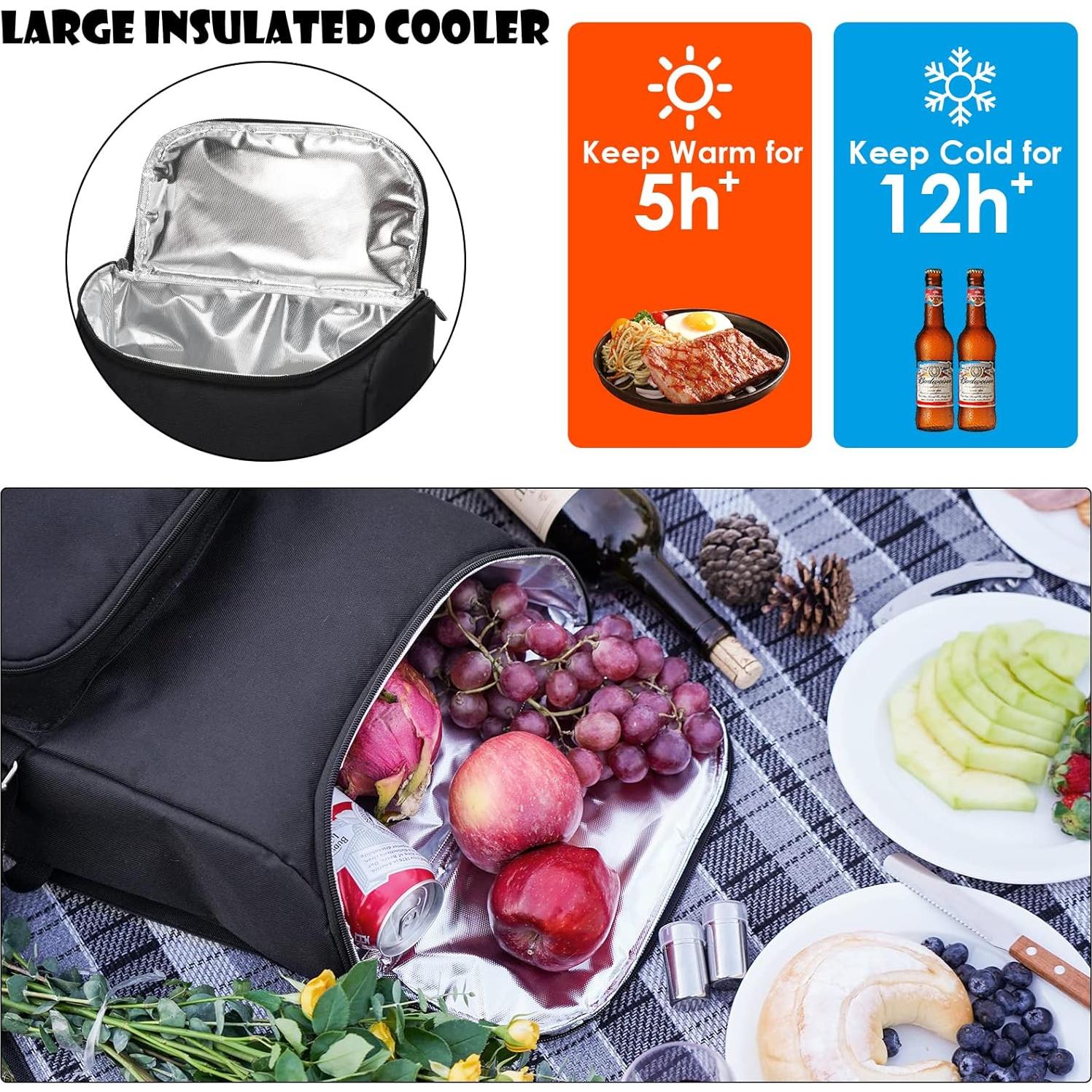 Picnic Backpack for 4 Person with Large Insulated Cooler Bag, Picnic Basket Set with Wine Pouch, Waterproof Picnic Blanket & Cutlery Set. Perfect for Beach, Camping, Party,Wedding Gift for Couple.