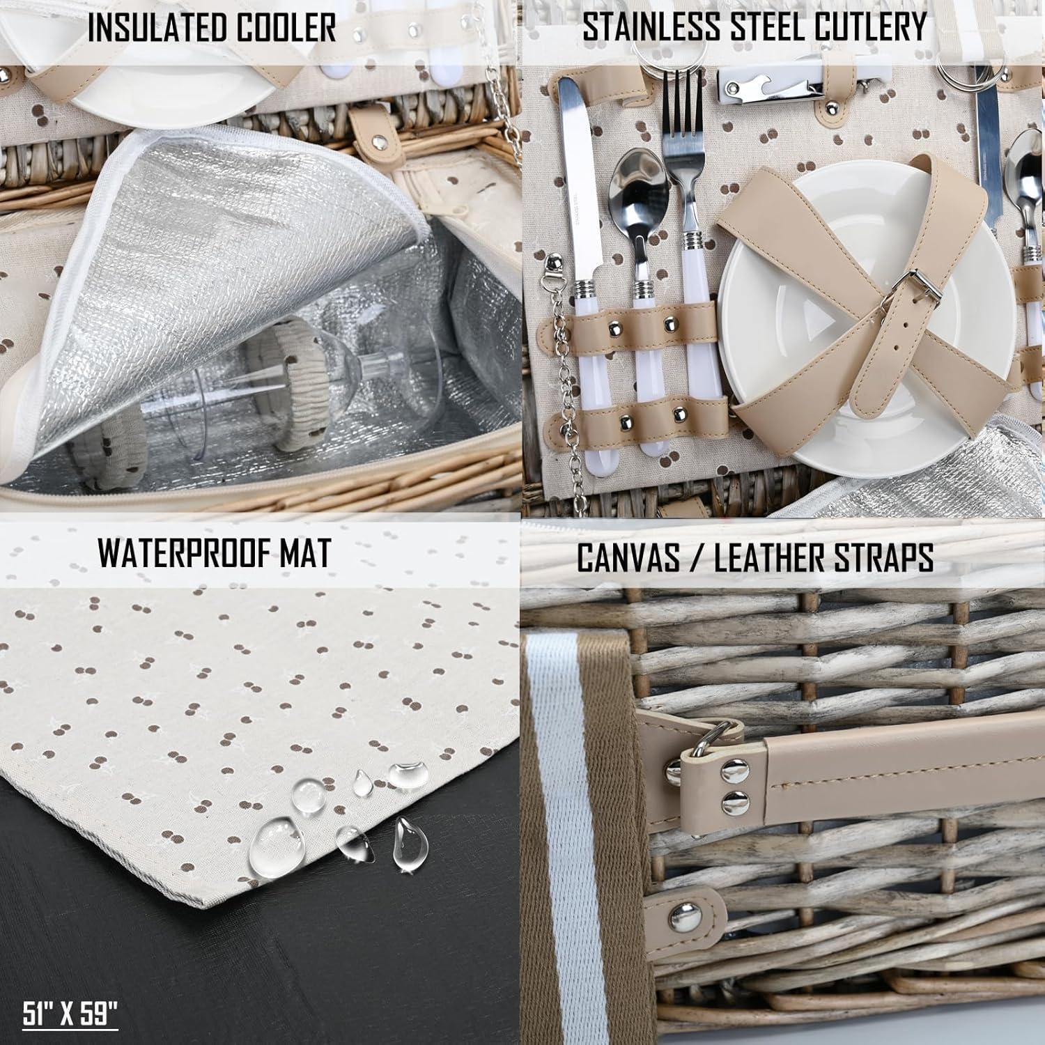 Juego de Cesta de Picnic SatisInside para 4 Personas con Manta