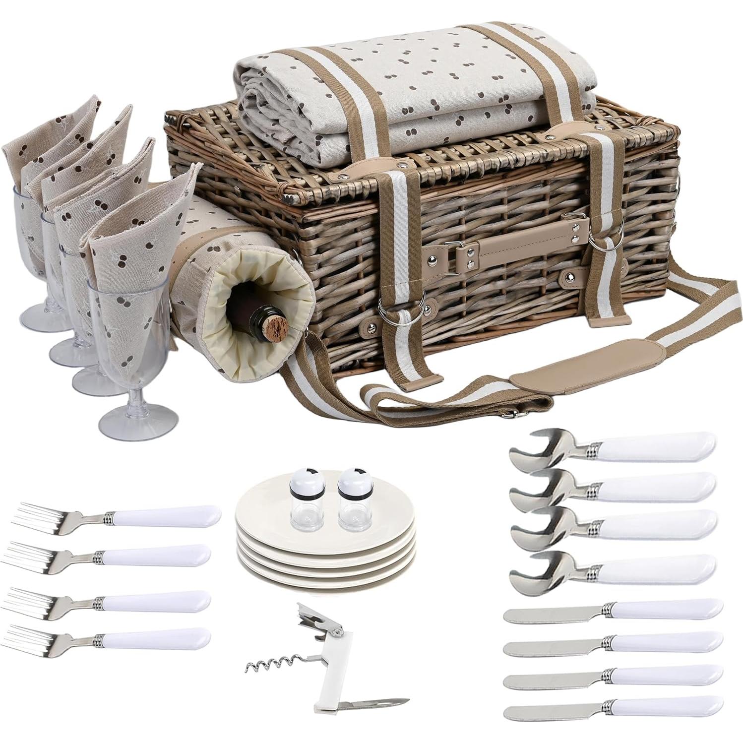 Juego de Cesta de Picnic SatisInside para 4 Personas con Manta