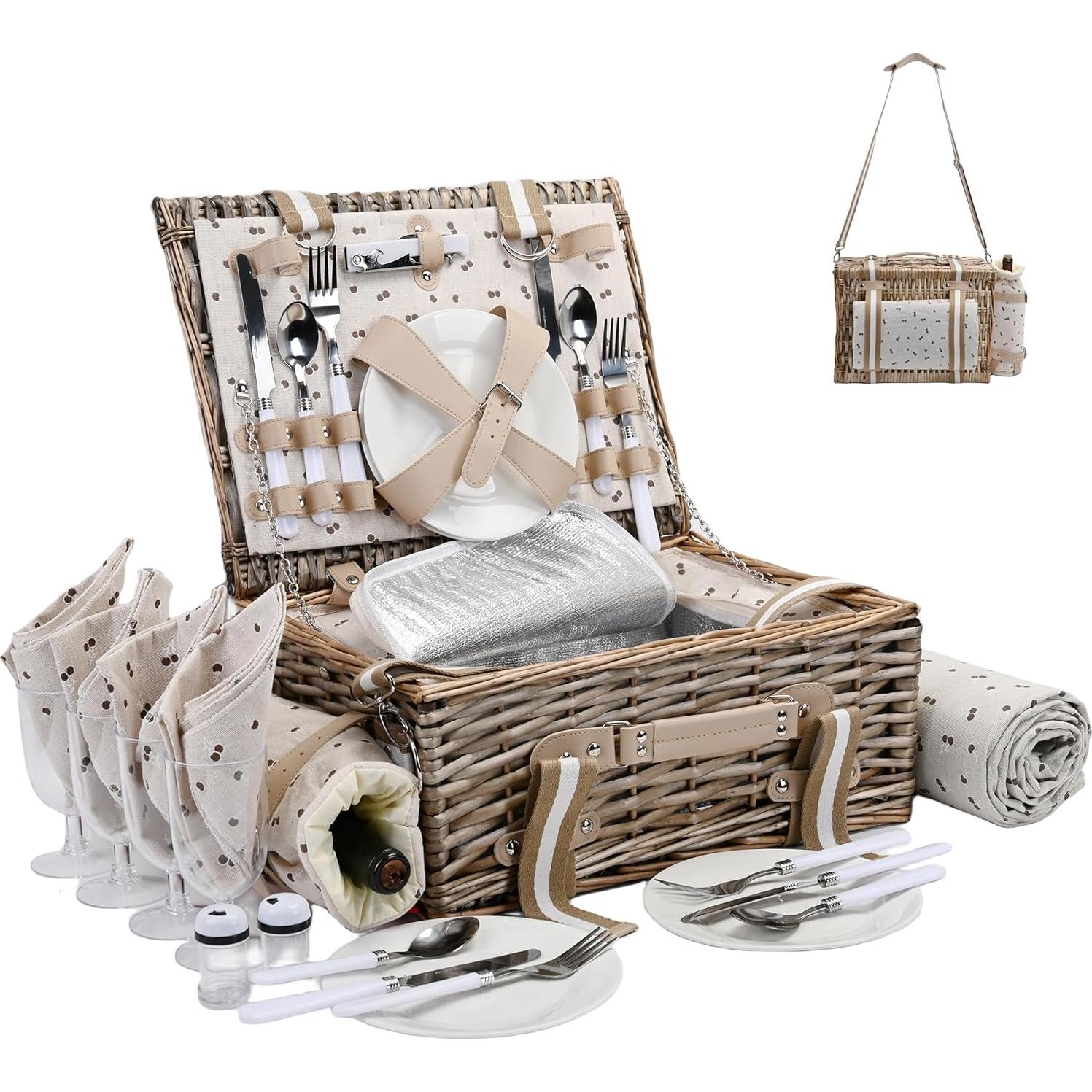 Juego de Cesta de Picnic SatisInside para 4 Personas con Manta