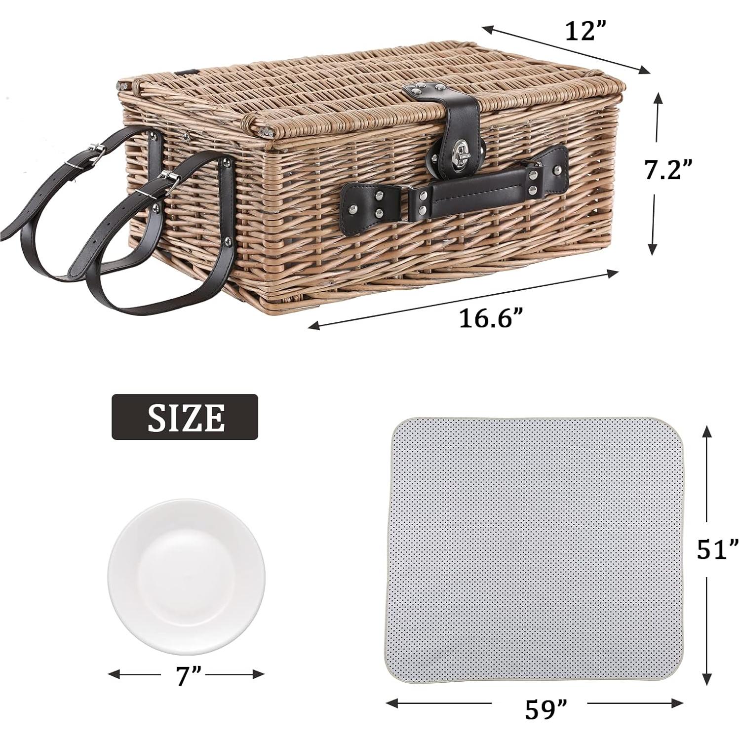 Cesta de Picnic HYBDAMAI para 4 Personas con Manta Impermeable