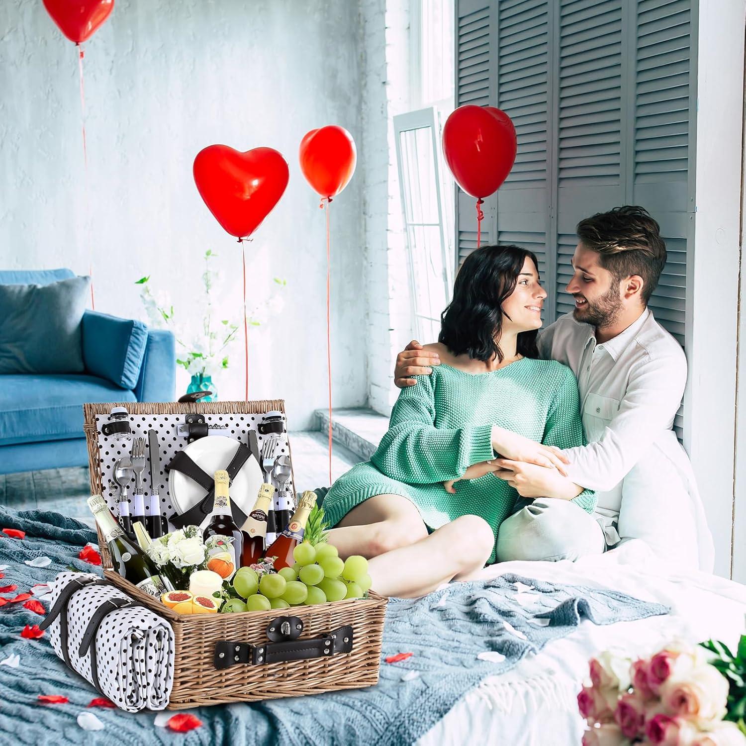 Cesta de Picnic HYBDAMAI para 4 Personas con Manta Impermeable