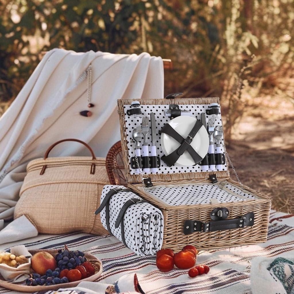 Cesta de Picnic HYBDAMAI para 4 Personas con Manta Impermeable