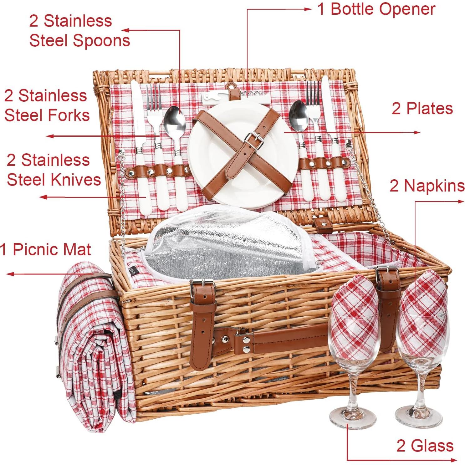 Cesta de Picnic de Mimbre TwentyNext para 2 Personas con Manta Impermeable