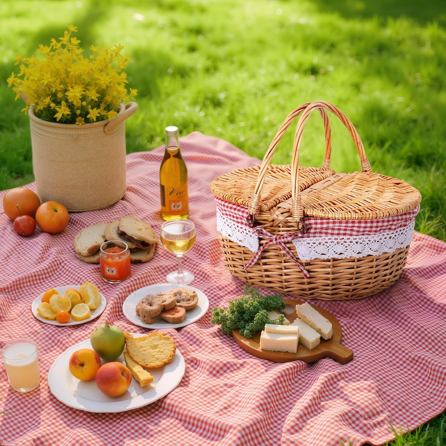 Cesta de Picnic GRANNY SAYS de Mimbre Natural con Tapa Roja
