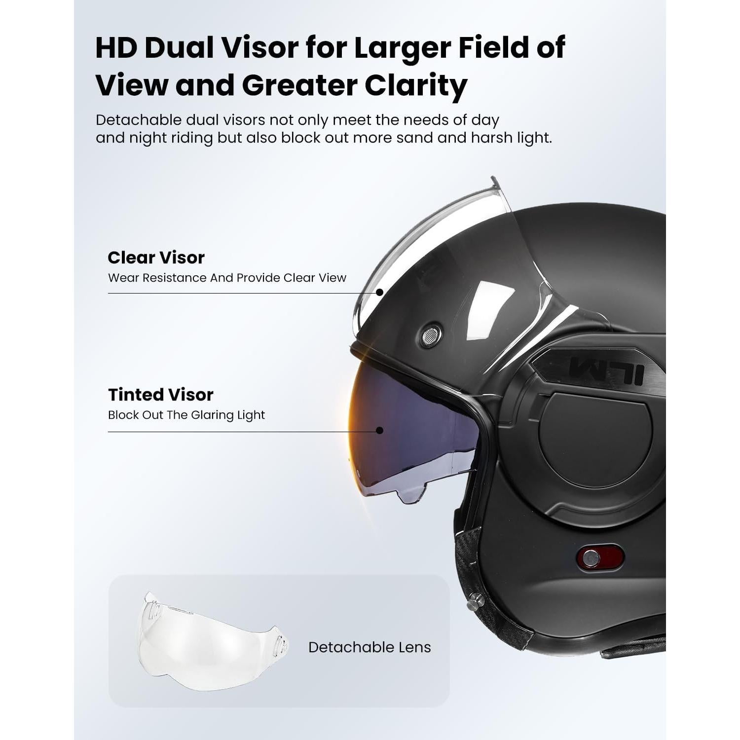 Casco Modular ILM B707 Vintage Negro Mate para Motocicleta