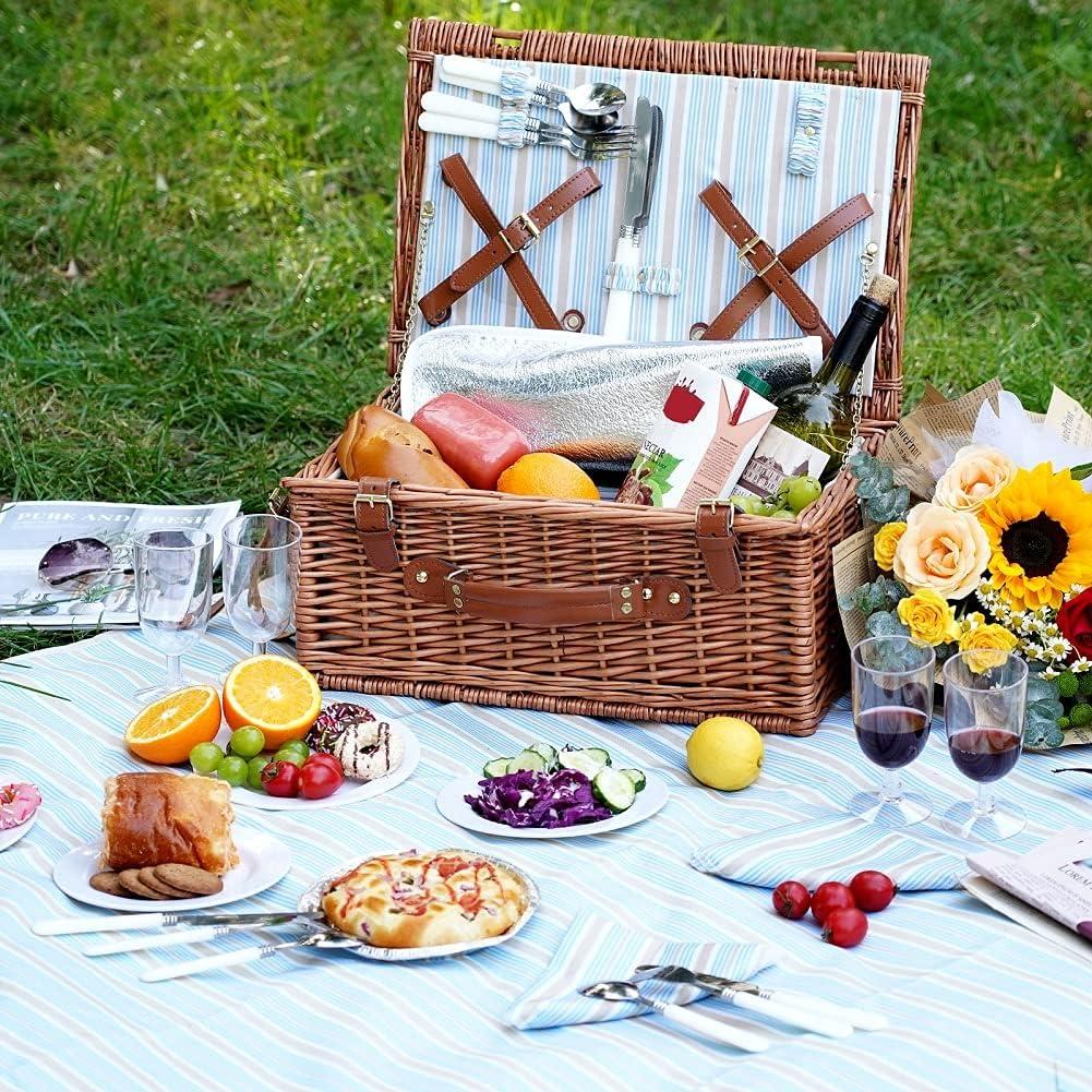 Cesta de Picnic de Mimbre HappyPicnic para 4 Personas con Enfriador