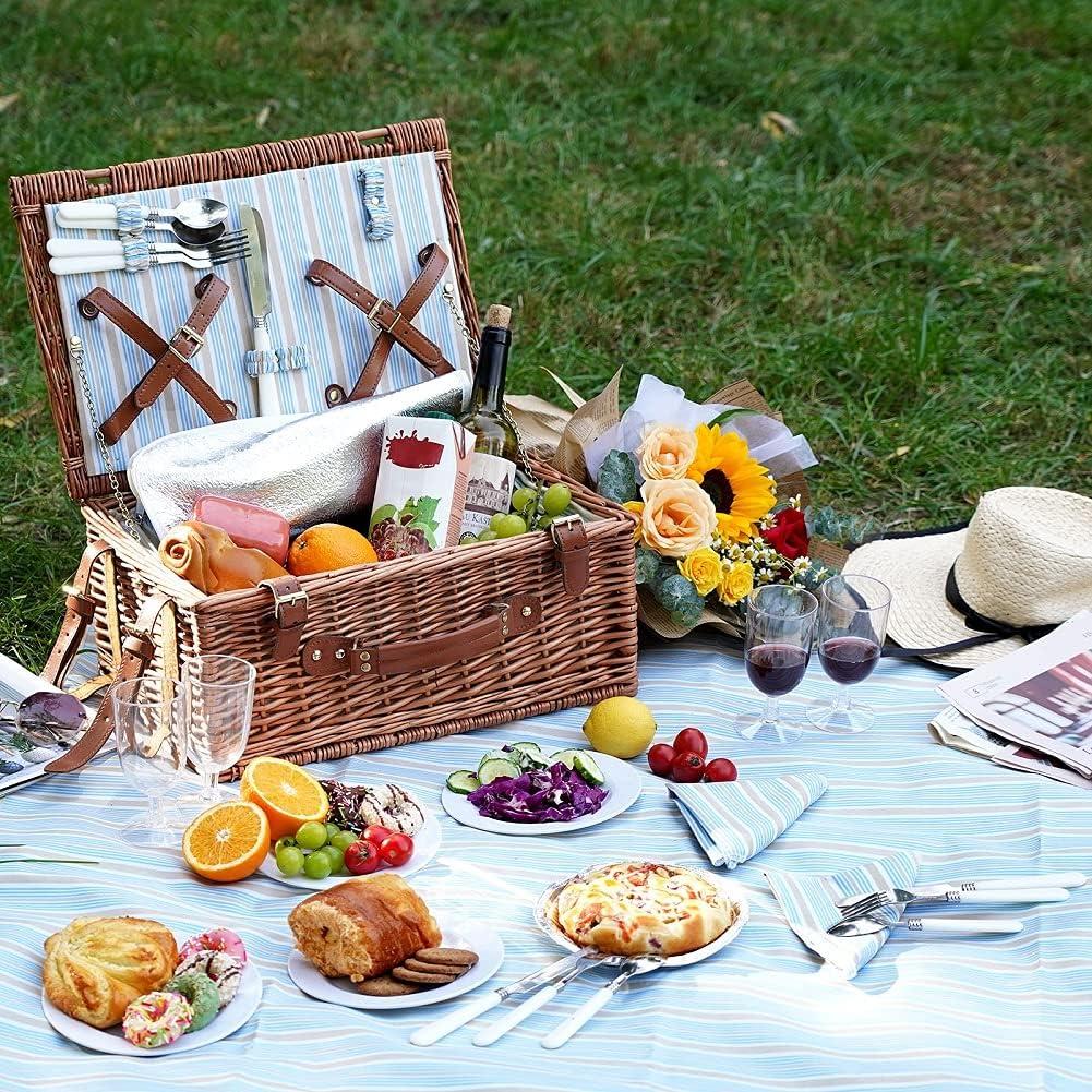 Cesta de Picnic de Mimbre HappyPicnic para 4 Personas con Enfriador