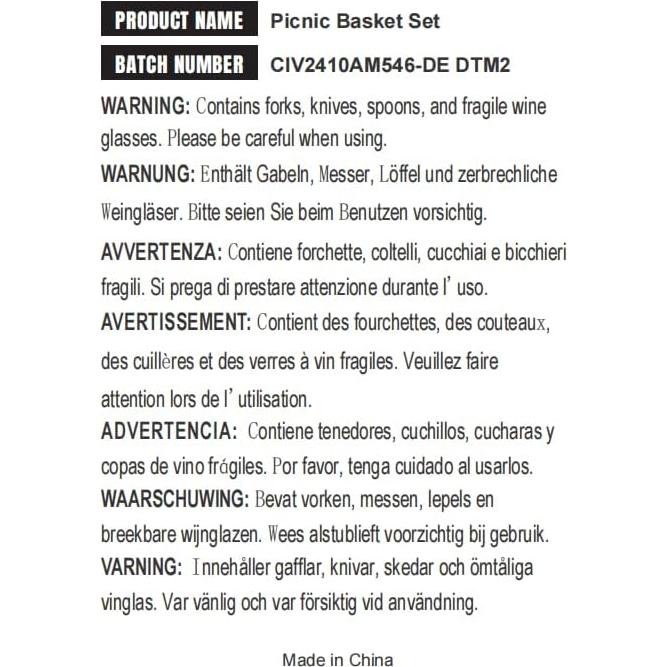 Cesta de Picnic de Mimbre HappyPicnic para 4 Personas con Enfriador