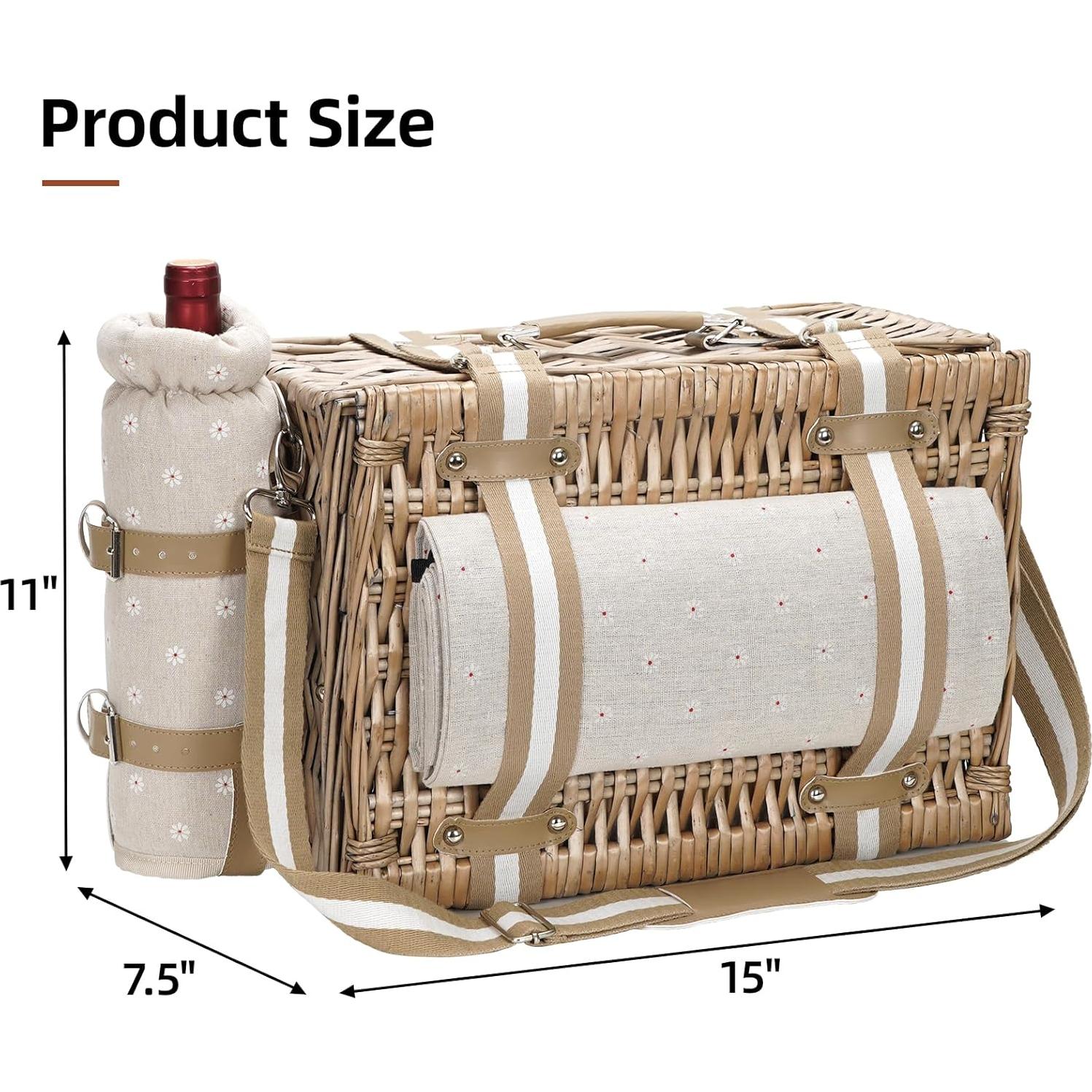 Cesta de Picnic G GOOD GAIN 19 Piezas Mimbre con Manta 38x28cm