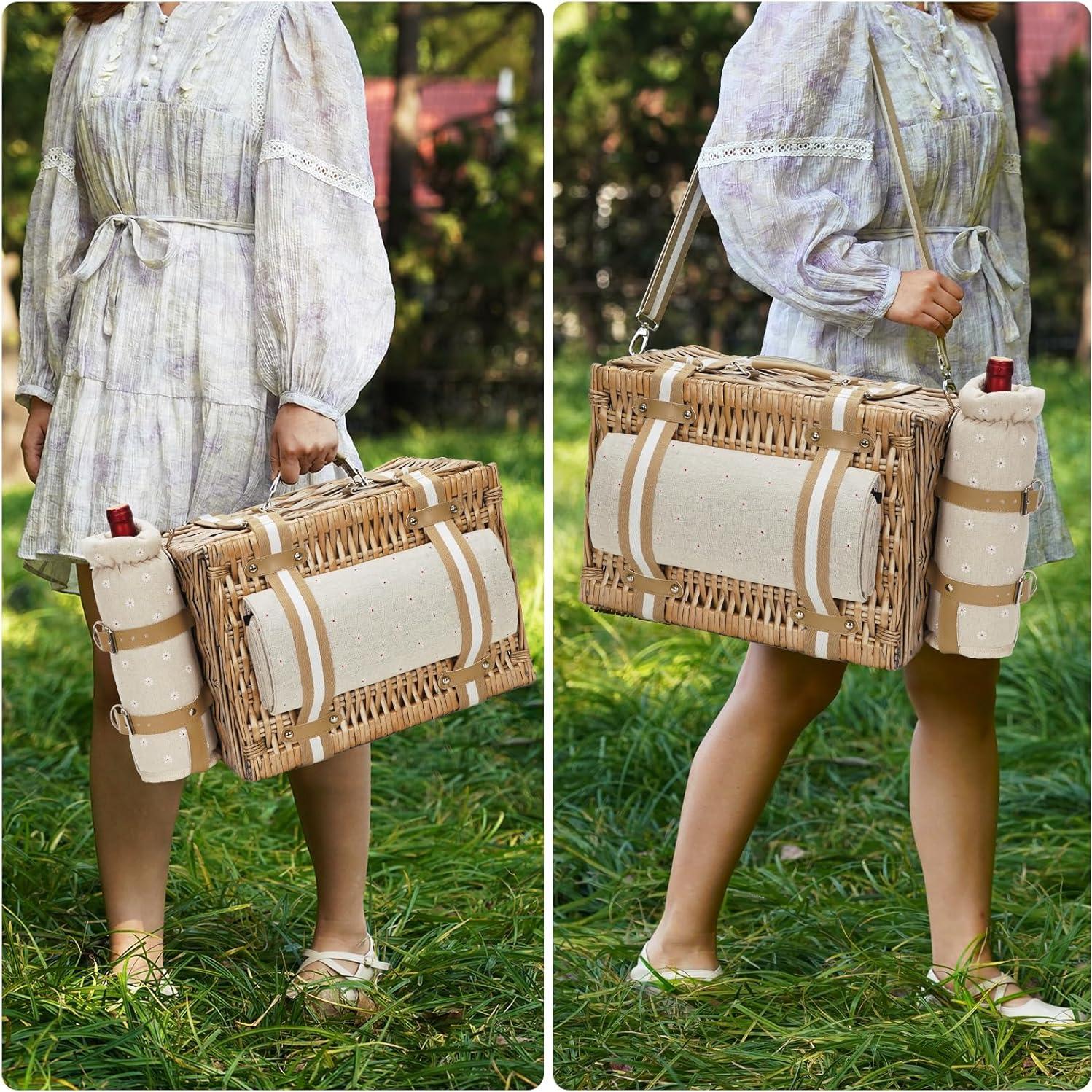 Cesta de Picnic G GOOD GAIN 19 Piezas Mimbre con Manta 38x28cm